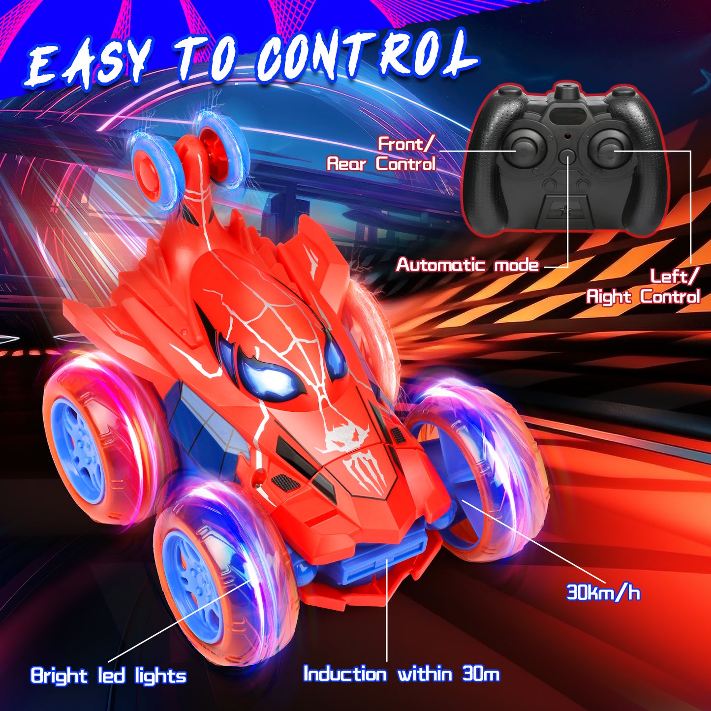 Spider Remote Control Cars, RC Cars Toys for Boys, 2.4Ghz Stunt 360°Rotate Flip Rechargeable w/ Cool Lights Kids Birthday Christmas Gifts for 3-12 Years Old