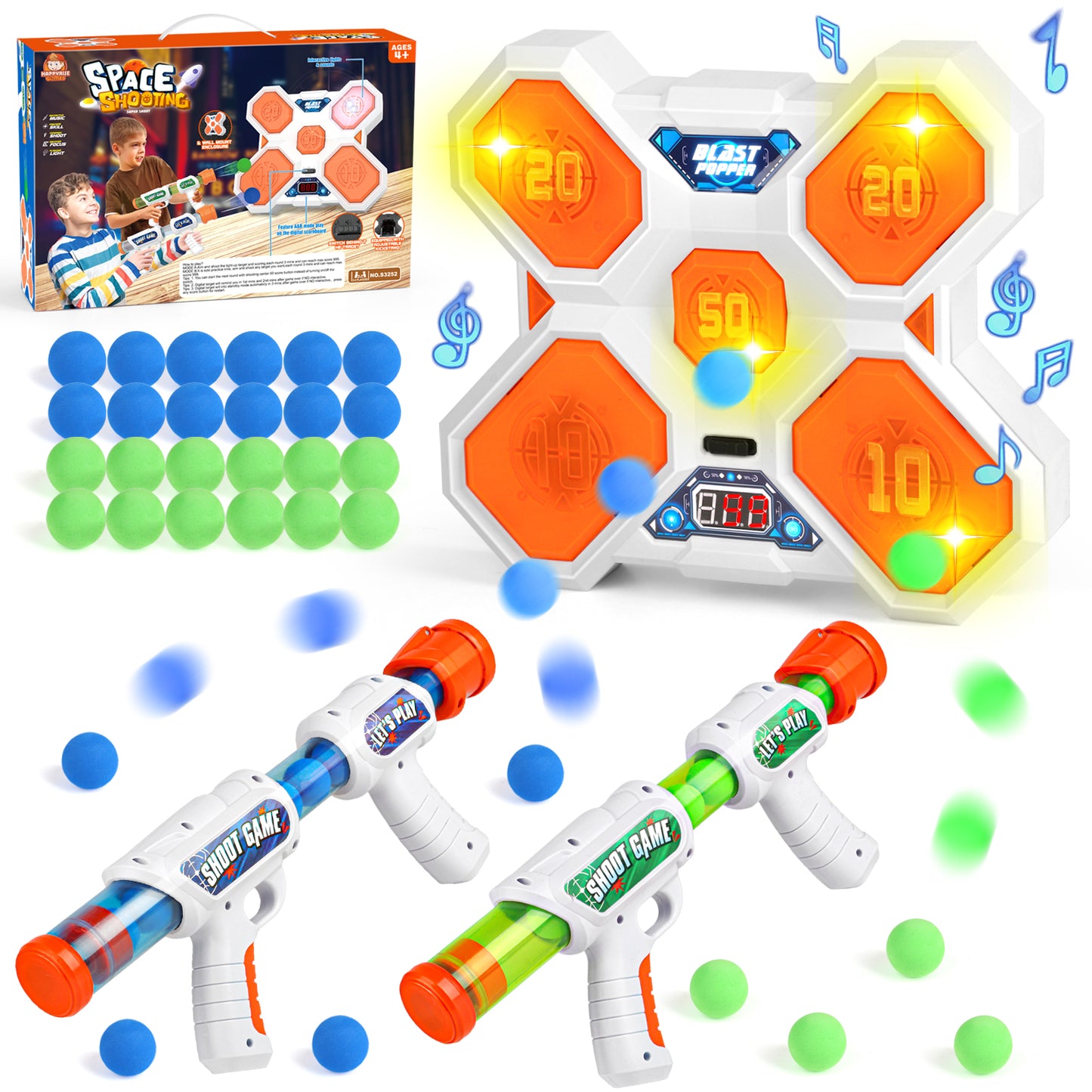 Huge Wave 2 Pack Shooting Game Toy for Boys, Shooting Target with Music & 24 Foam Balls, Ideal Gift for Kids Aged 6-12 Years Old Christmas Birthday