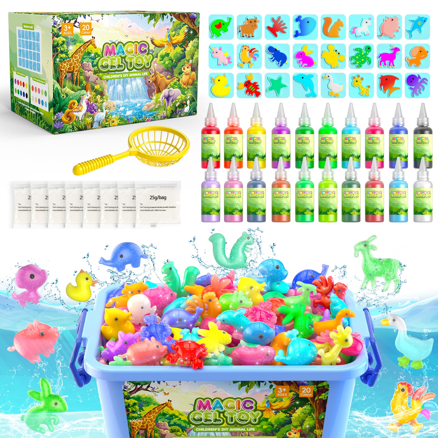 Huge Wave Farm Series Magic Gel Kit for Kids, 20 Colors Handmade Elf Water Toy, Kids Art & Craft Set Birthday Christmas Gifts for 3-8 Girls Years