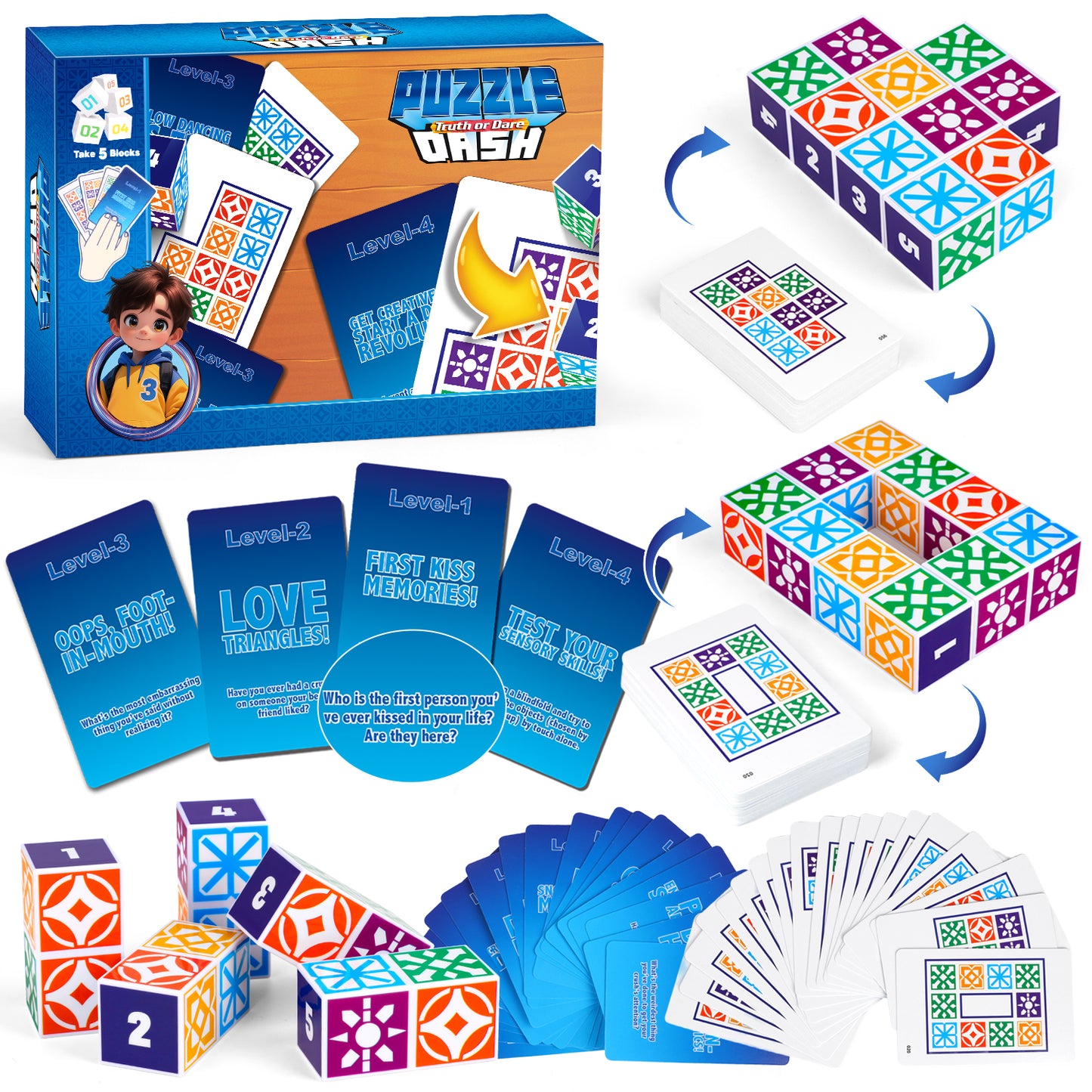 Family Board Game or Children & Adults for Ages 4+, Popular Block & Color Puzzle Games, 4 Difficulty Levels, 2 to 4 Players, Birthday Party Game Gift