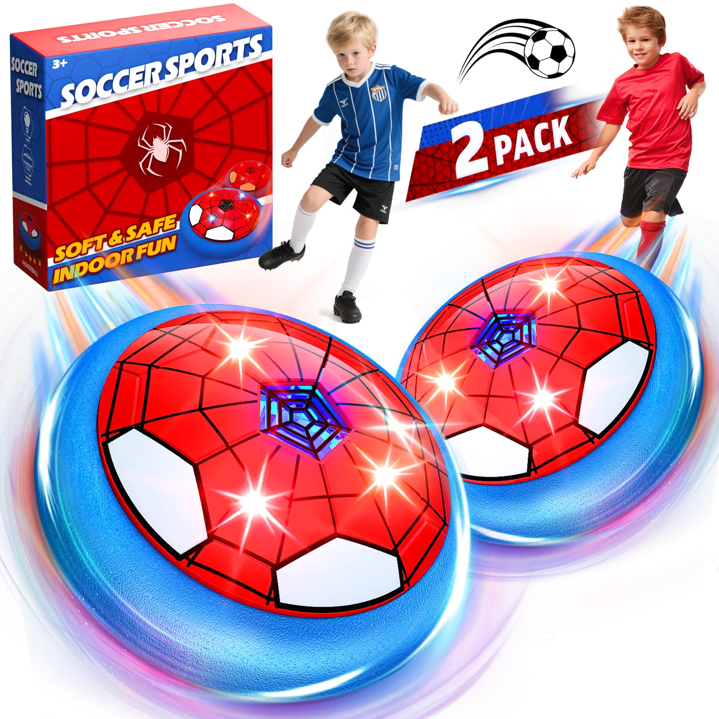 Huge Wave 2 Pack Hover Soccer Ball for Kids, Indoor and Outdoor Soccer Ball Toys with LED Light, Christmas Birthday Gifts for 3-12 Year Old Boys Girls