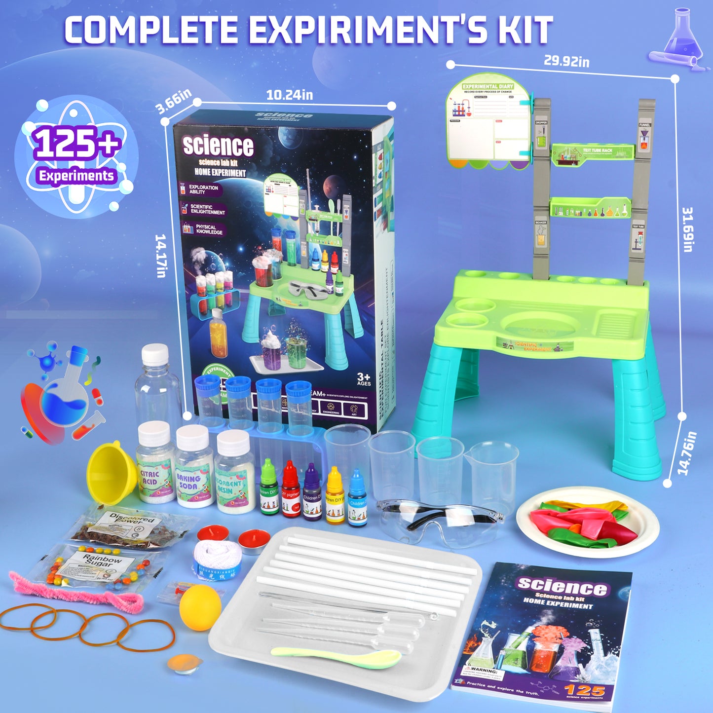 Science Kits for Kids Age 5-9, 125 Kids Lab Experiments with Table, STEM Education Volcano Toys, Birthday Gifts for Boys Girls Age 5-12