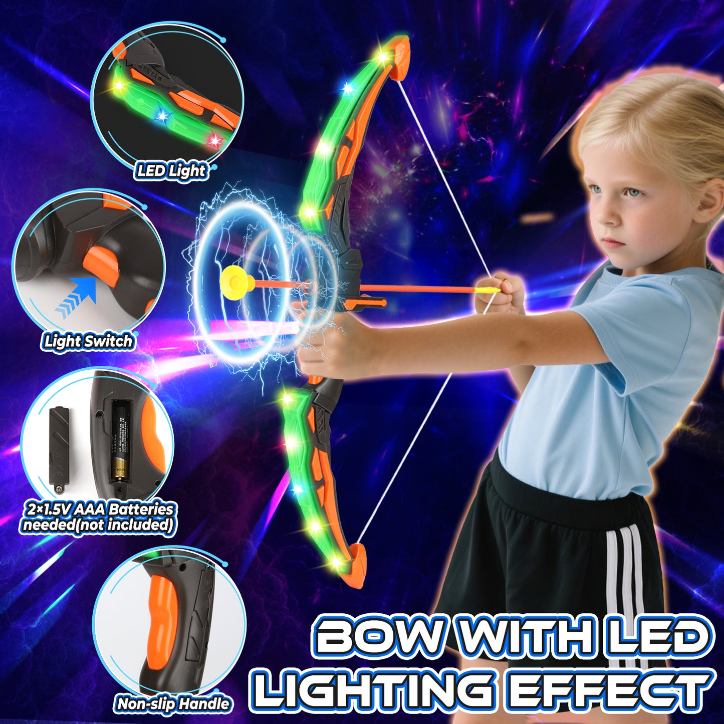 Huge Wave 2 Pack Bow and Arrow Sets for Boys Aged 6-12, Kids Light Up Archery Set Toys with 24 Suction Cup Arrows, Indoor Outdoor Standing Target Toys for Birthday Gift