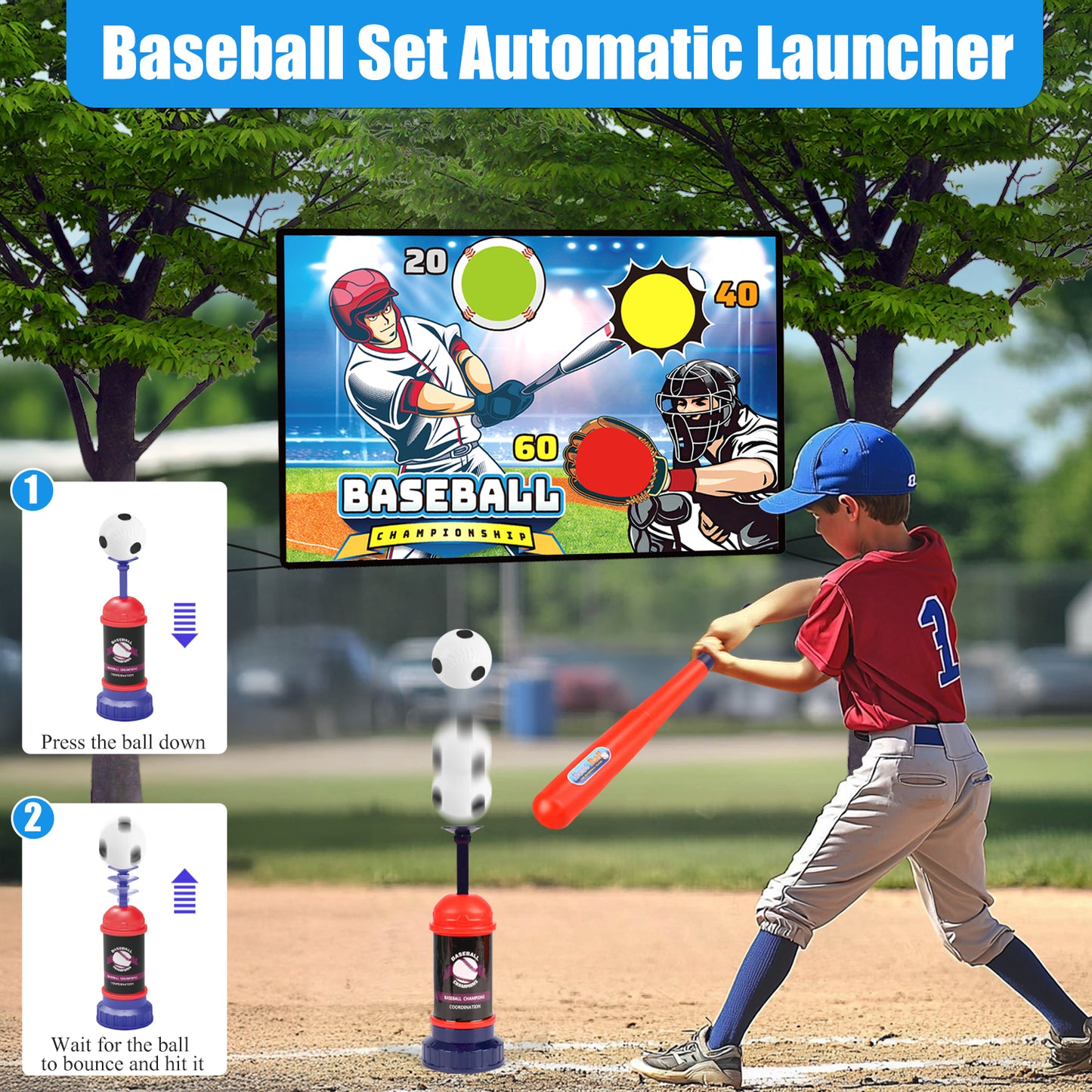 Huge Wave Soccer Game T-Ball Set for Kids, Indoor Outdoor Backyard Baseball Target Toy, with Sticky Goal, Christmas Birthday Gift for Boys Girls Aged 3-12