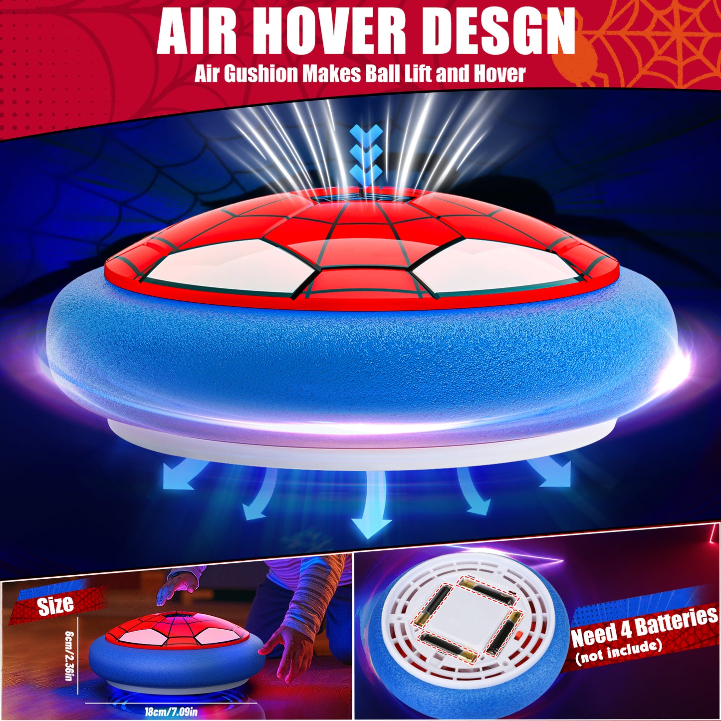 Huge Wave 2 Pack Hover Soccer Ball for Kids, Indoor and Outdoor Soccer Ball Toys with LED Light, Christmas Birthday Gifts for 3-12 Year Old Boys Girls