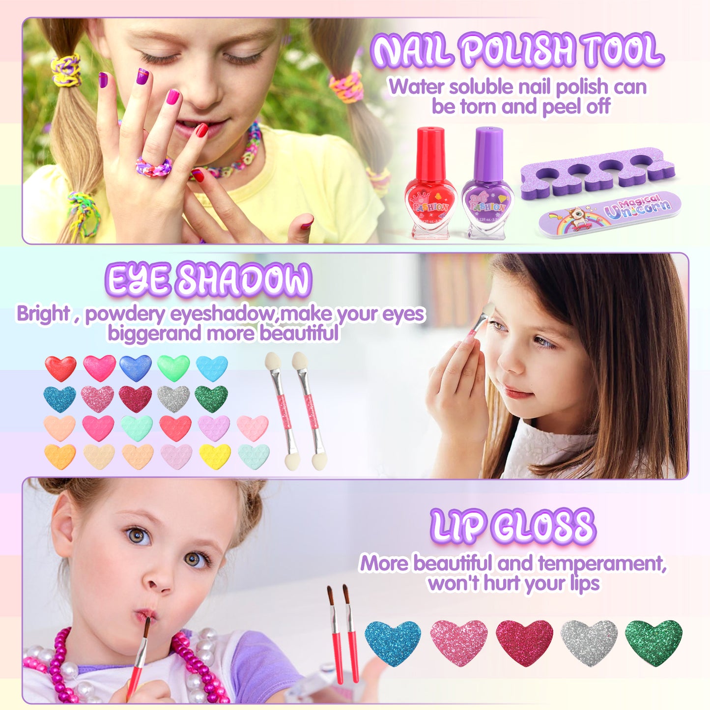 Kids Makeup Kit for Girls, 36 in 1 Unicorn Makeup Kit, Real Washable Pretend Play Birthday Gifts for Girls 3-6 Years Old