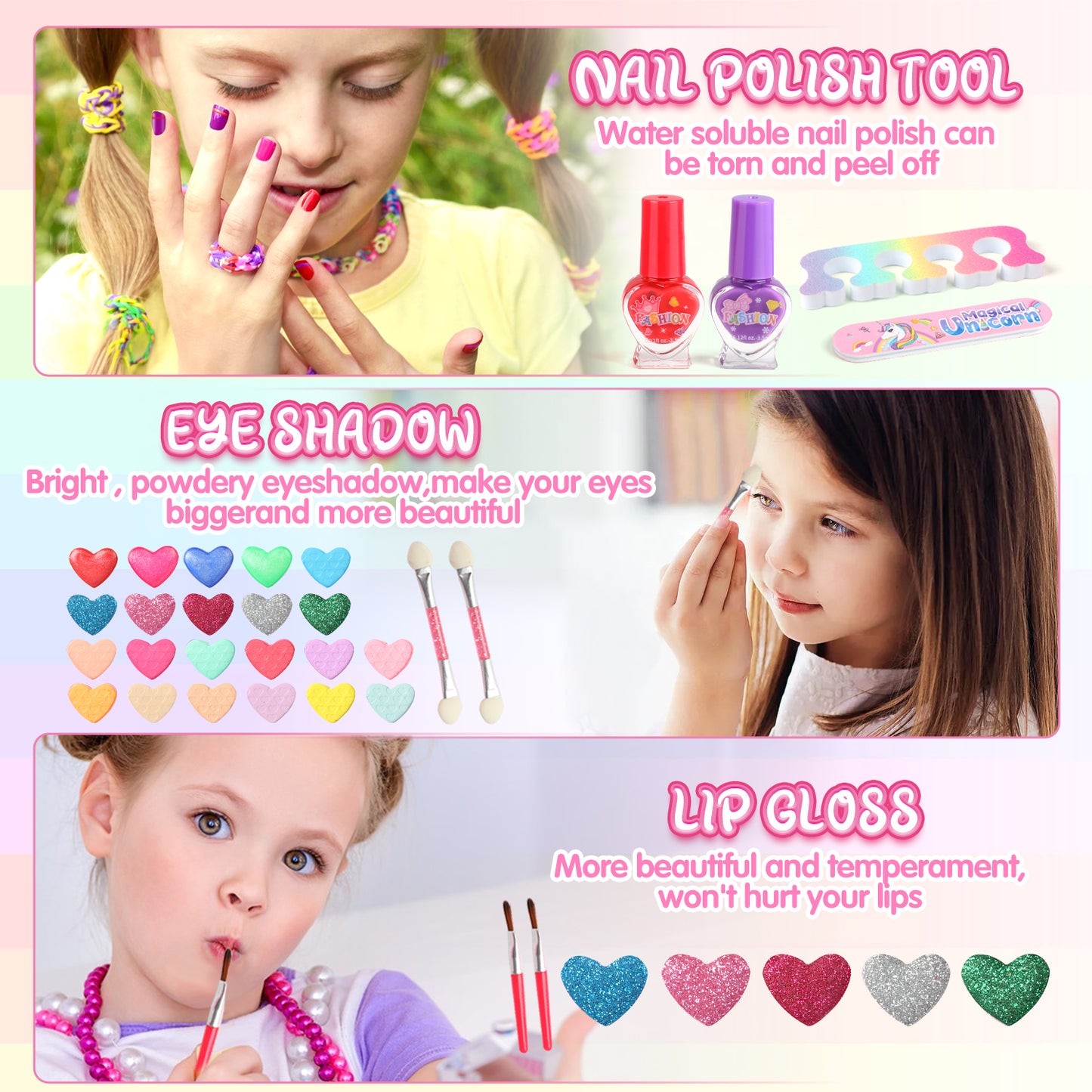 Makeup Kit for Girls Ages 4-9, 36 in 1 Unicorn Real Washable Pretend Play Makeup Kit, Birthday Gifts for Little Girls