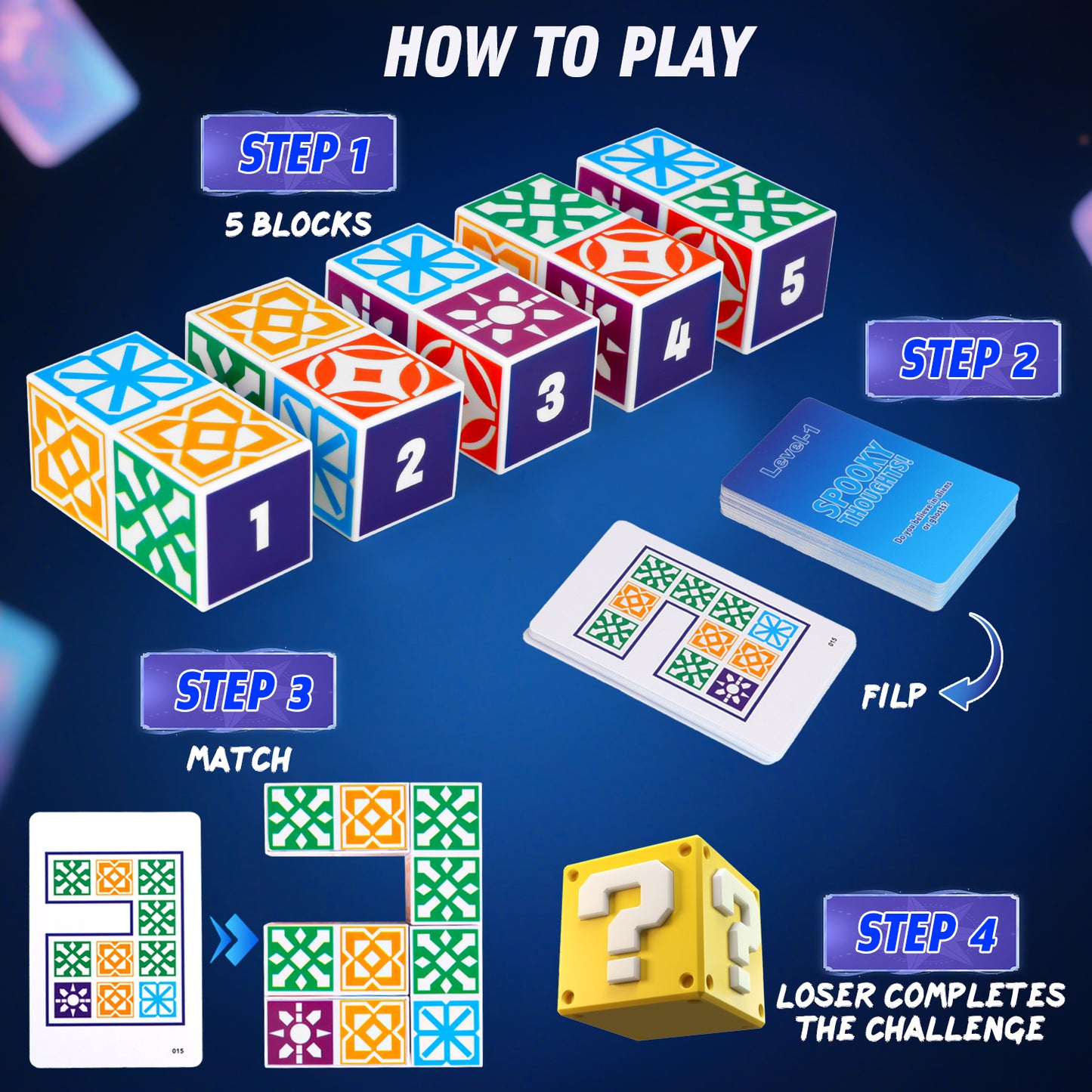 Family Board Game or Children & Adults for Ages 4+, Popular Block & Color Puzzle Games, 4 Difficulty Levels, 2 to 4 Players, Birthday Party Game Gift