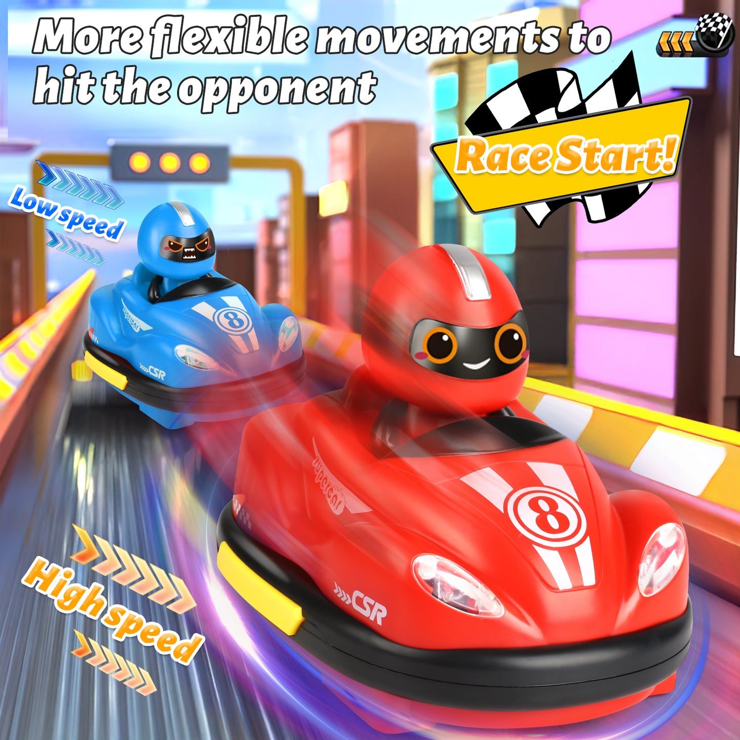 Huge Wave Remote Control Cars for Boys, Kids RC Ejecting Bumper Car, RC Cartoon Battle Race Vehicle Set of 2 Players, with Music & Lights, Christmas Birthday Gift for Toddlers Aged 3-12