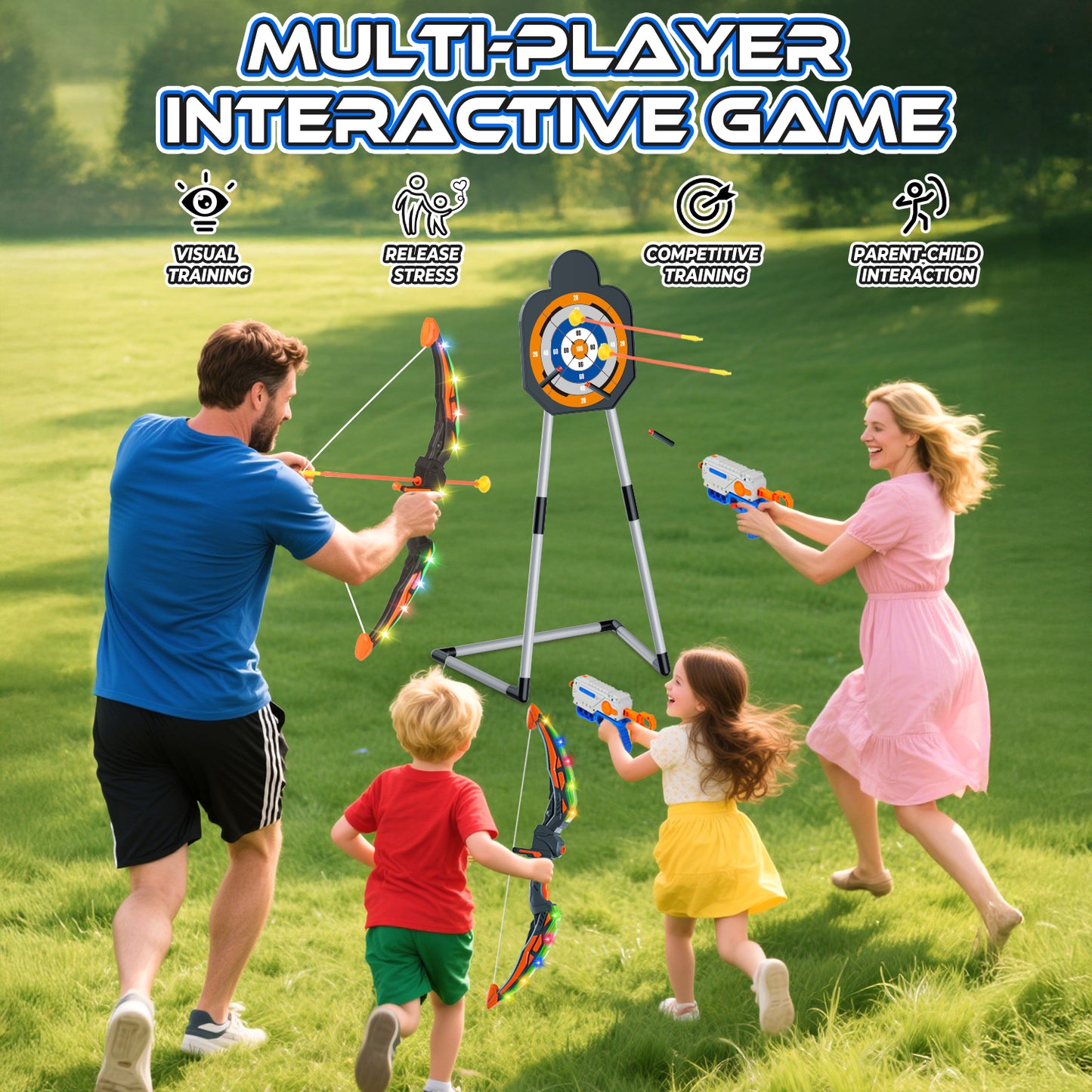 Huge Wave 2 Pack Bow and Arrow Sets for Boys Aged 6-12, Kids Light Up Archery Set Toys with 24 Suction Cup Arrows, Indoor Outdoor Standing Target Toys for Birthday Gift