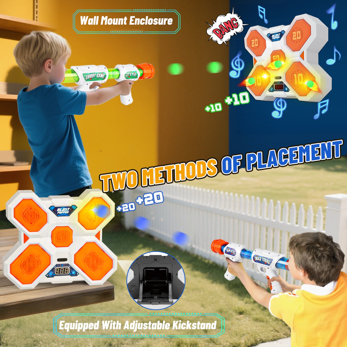 Huge Wave 2 Pack Shooting Game Toy for Boys, Shooting Target with Music & 24 Foam Balls, Ideal Gift for Kids Aged 6-12 Years Old Christmas Birthday
