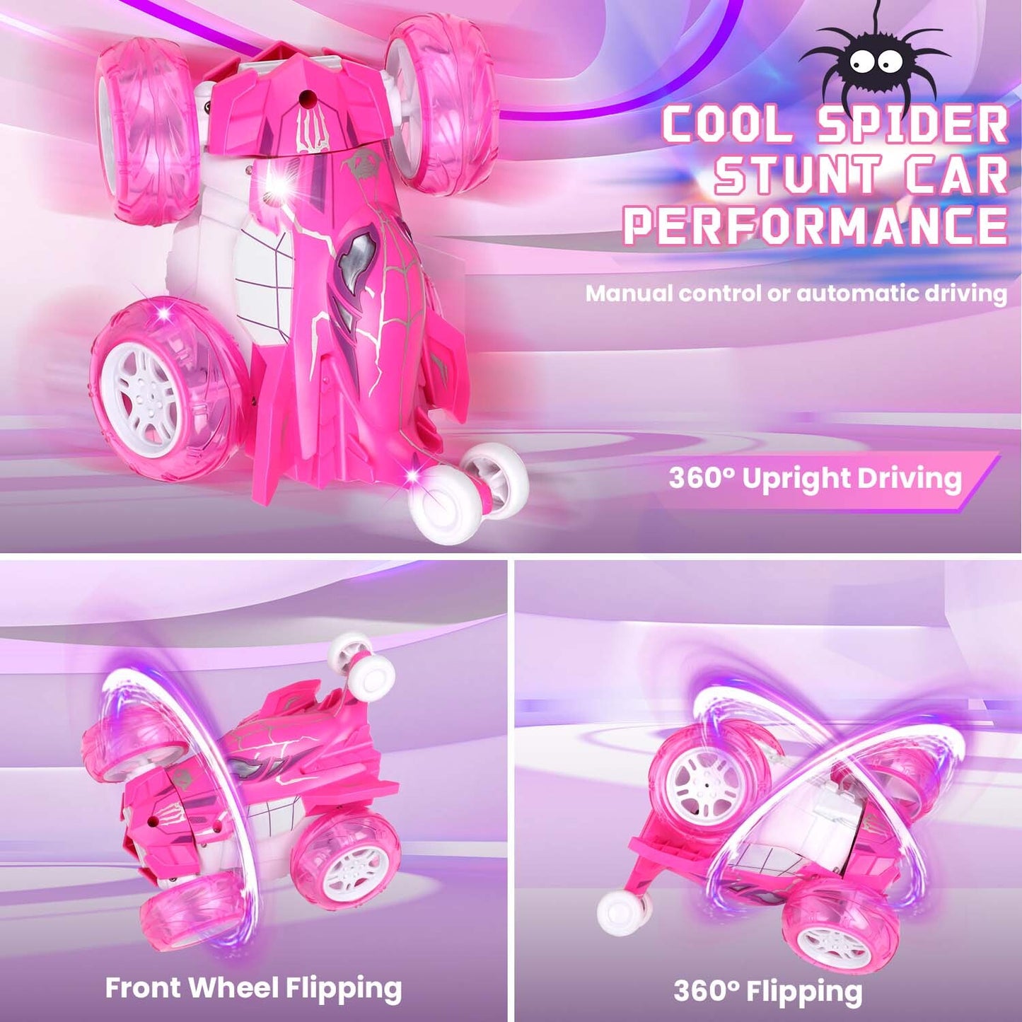 Spider Remote Control Car,360°Flips 4WD Remote Control Car for Boys Girls,RC Stunt Car with Cool Light Birthday Gifts for 3-10 Boys Girls