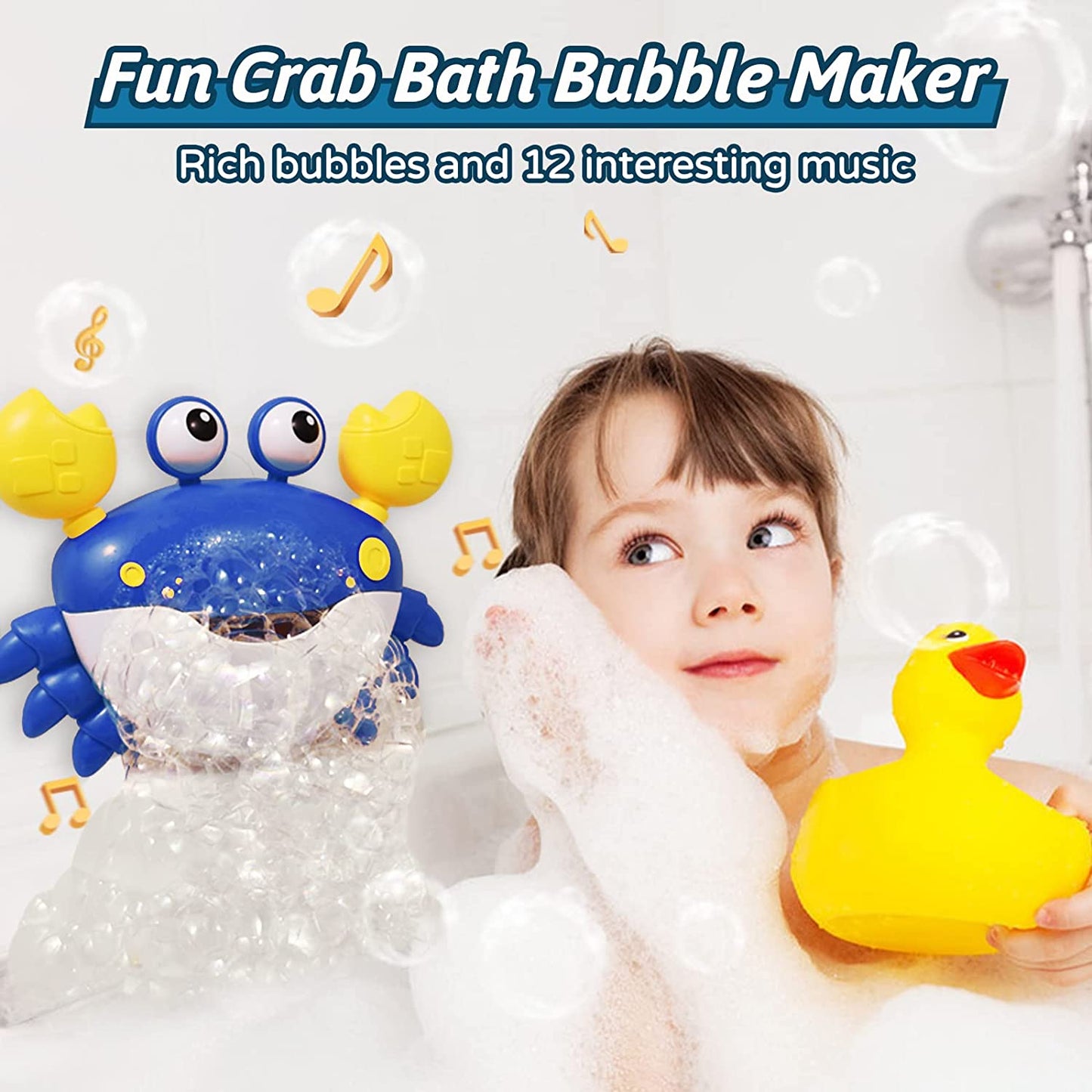 Kids Bubble Bath Maker, Toddler Bath Toys, Crab Bath Bubble Blower, Sing-Along Bathtub Bubble Machine with Suction Cups, Birthday Christmas Gift for Baby Boys Girls 3+