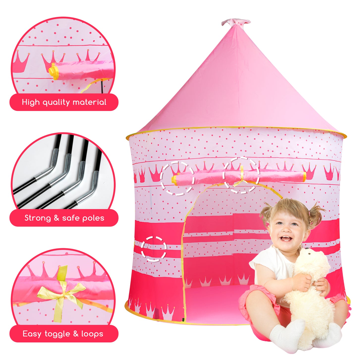 Princess Castle Pop Up Play Tent, Indoor & Outdoor Kids Playhouse, Conveniently Fold into A Carrying Case, Kids Tent Toy Gift for Girls Boys Age 3-12