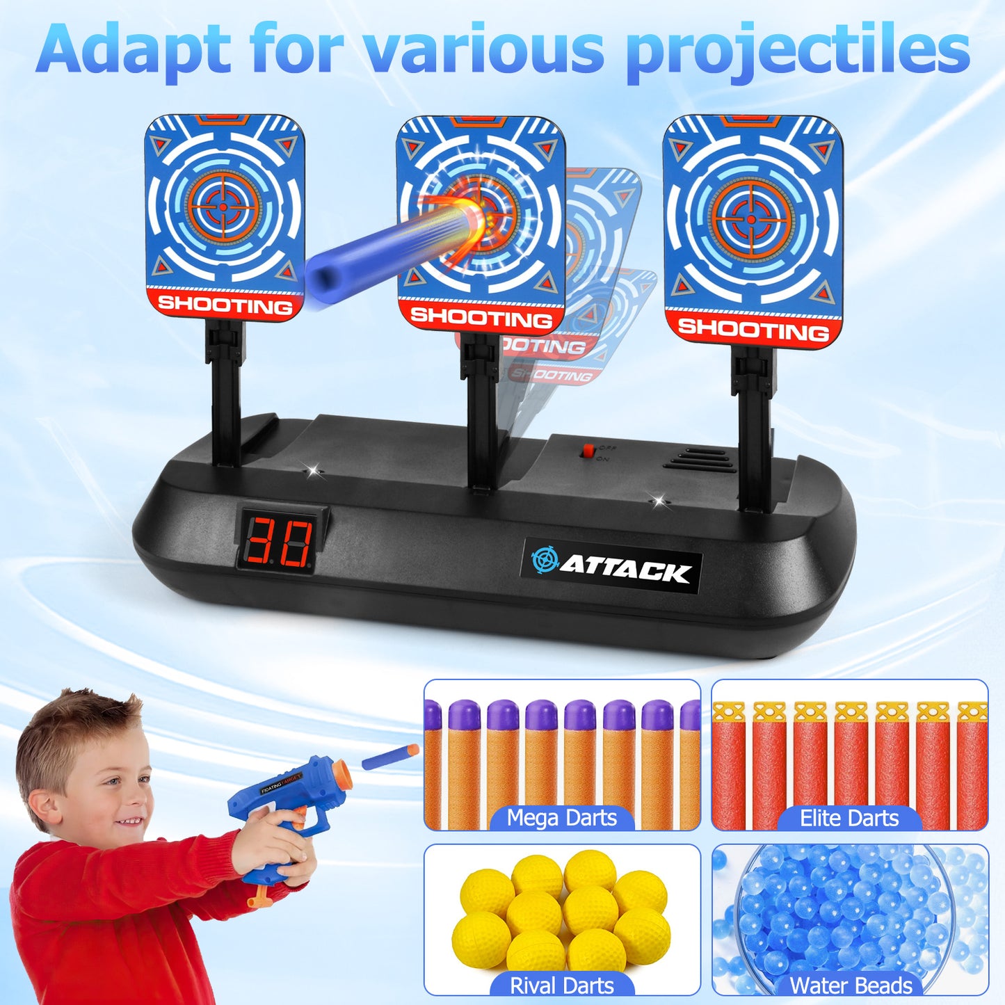 Huge Wave Electronic Shooting Targets, Digital Electronic Scoring Target for Boys, Auto Reset Shooting Toy, Christmas Birthday Gifts for 5 6 7 8 9 10 Year Old Kids