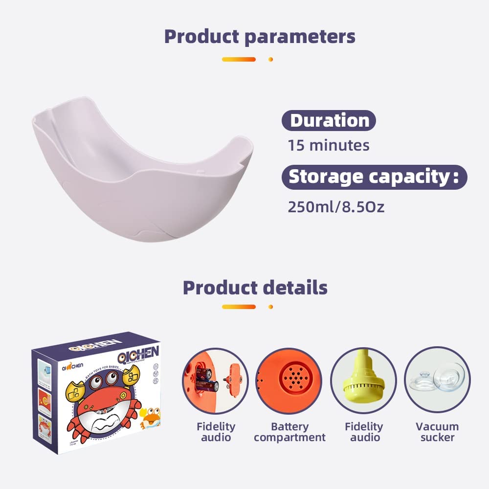 Crab Baby Bath Toys for Toddlers, Bathtub Bubble Maker with Music, Automatic Kids Bathtub Bubble Machine - for Infants 6-12 - Birthday Christmas Gifts for 1 2 3 Year Old Boys and Girls
