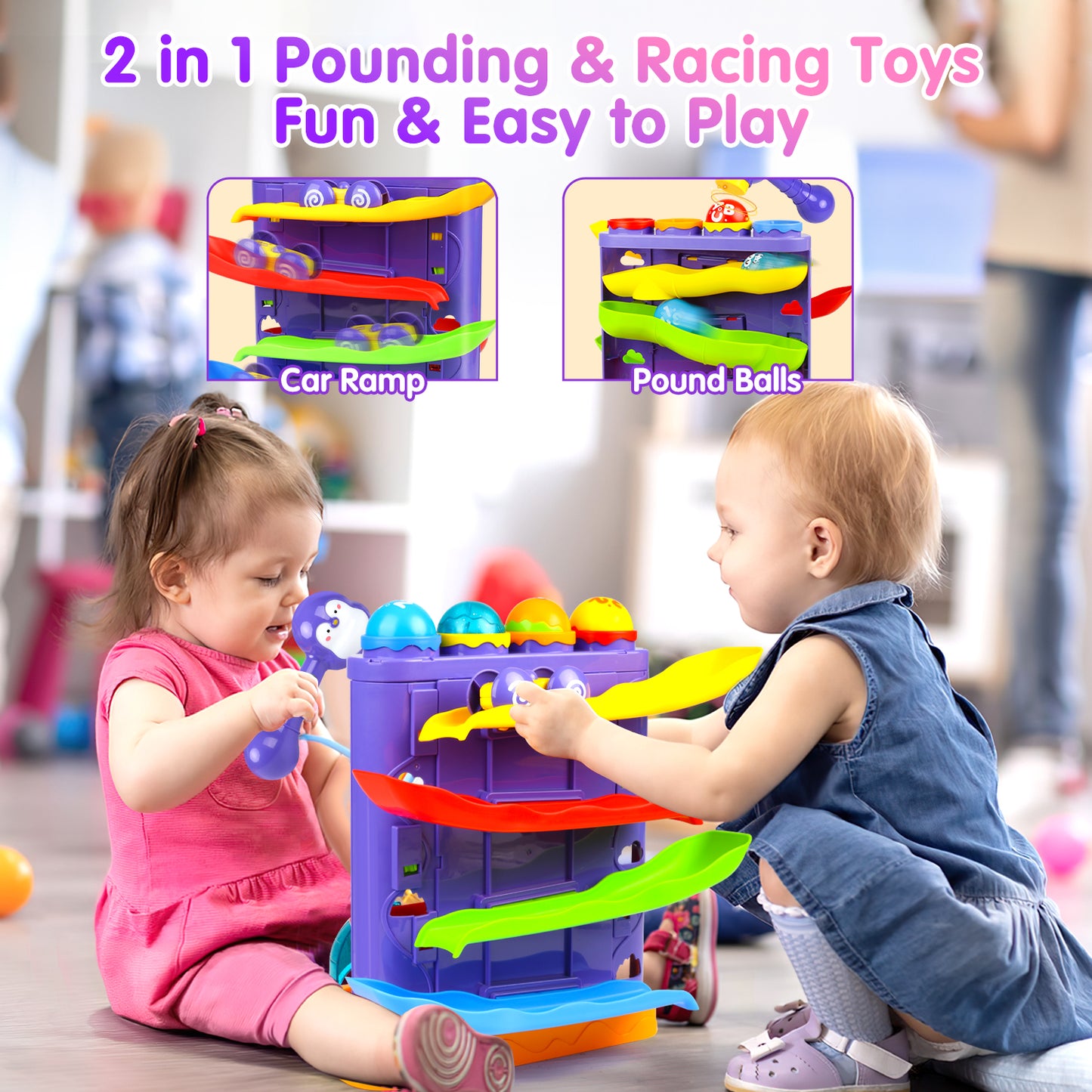 Toddler Toys for 1 2 3 Years Old Kids, 2 in 1 Pound Ball Toy & Car Ramp Race Track, Montessori Toys for 12-18 Months Baby, Early Learning Educational Gift for 12-36 Months Boys Girls