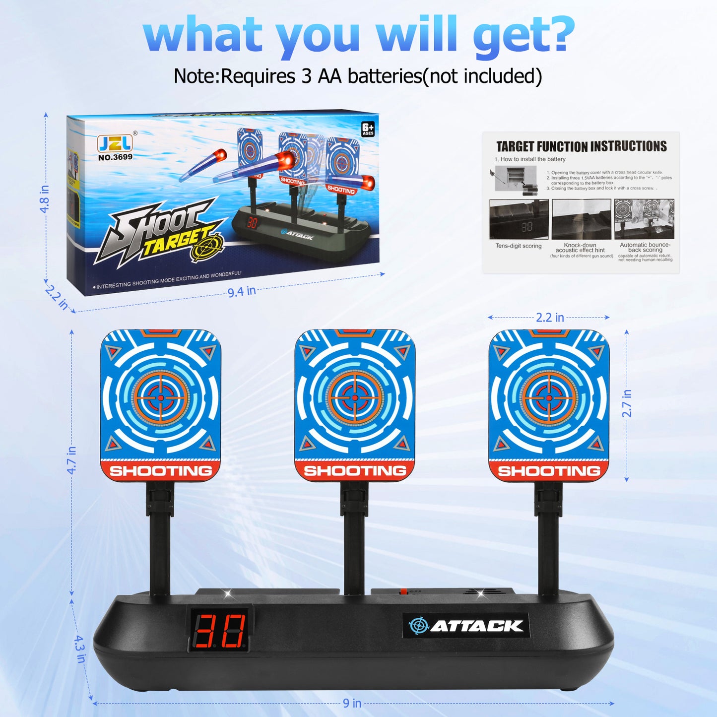 Huge Wave Electronic Shooting Targets, Digital Electronic Scoring Target for Boys, Auto Reset Shooting Toy, Christmas Birthday Gifts for 5 6 7 8 9 10 Year Old Kids