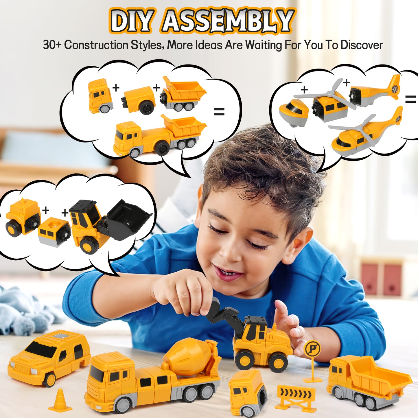 Construction Vehicles Boys Toys Set, 8-In-1 Magnetic Transform Robot Truck Toys for Toddler, DIY Toys with Durable Connectors, Robot STEM Building Kids Christmas Gifts for 3-8 Year Old