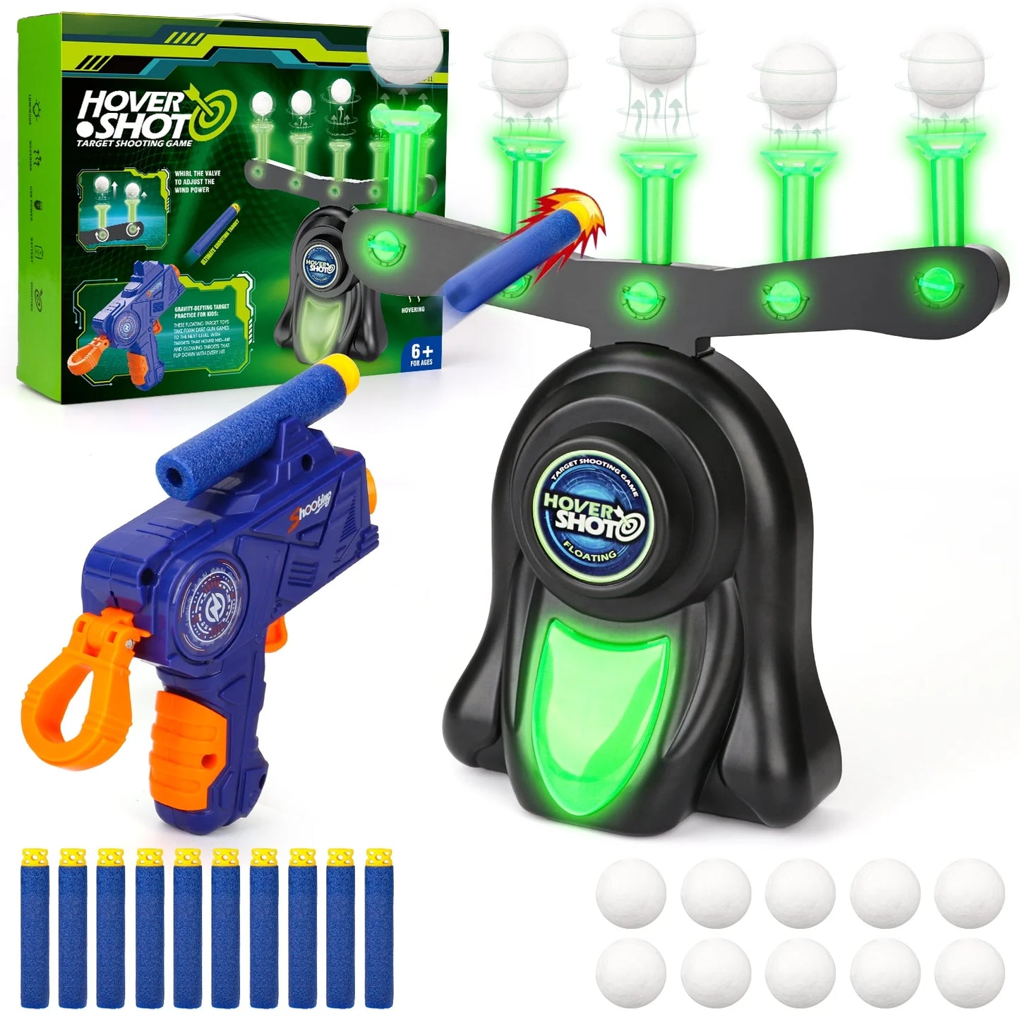 Hover Shot Floating Target Games for Kids, Glow in the Dark Boy Toys Foam Dart, 12 Soft Balls, Ideal Christmas Birthday Gifts for Boys 6 7 8 9 11 12+