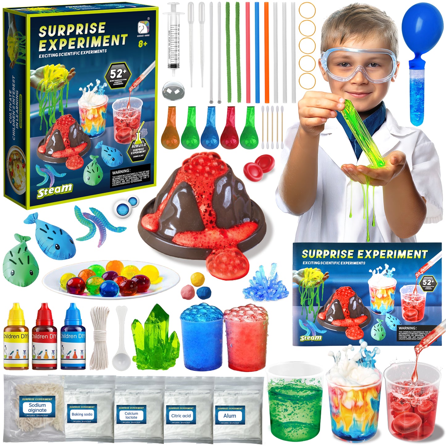 Huge Wave Science Kit for Kids Ages 4-12, 52+ STEM Educational Experiments Toys, With Volcanic & Eyeball Kit, Learning Activities Christmas Birthday Gift for Girls Boys