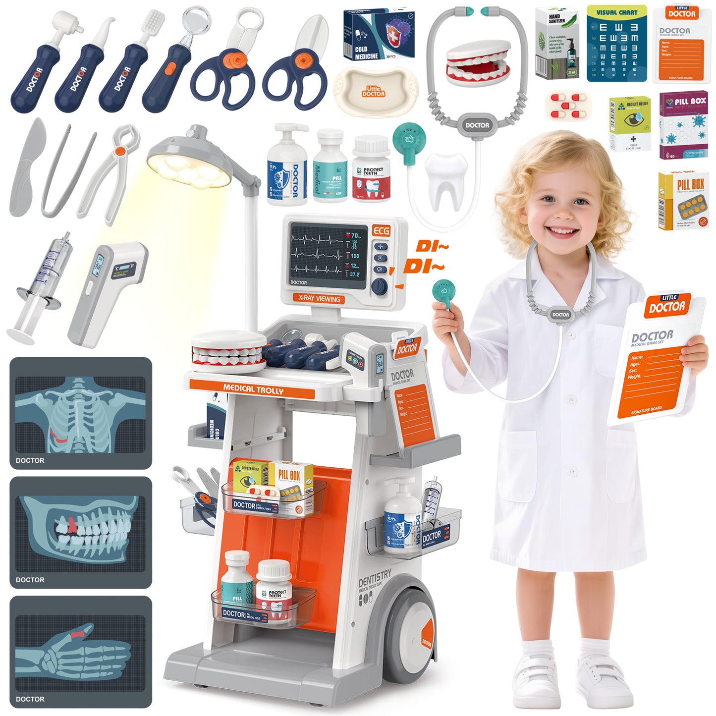 Huge Wave Doctor Kit for Kid, 30PCS Doctors Role Play Set Toy, Pretend Medical Station with Realistic LED Lights & Sounds, Christmas Boys & Girls Gift for Ages 3-6