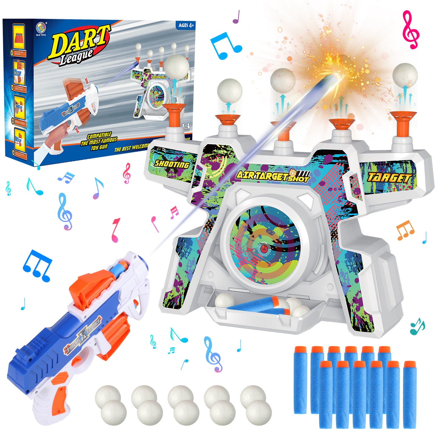 Huge Wave Shooting Game Toy for Age 5-10 Years Old Boys, Hover Floating Ball Targets with Music, Outdoor Game Toys Gifts for Christmas Birthday Kids