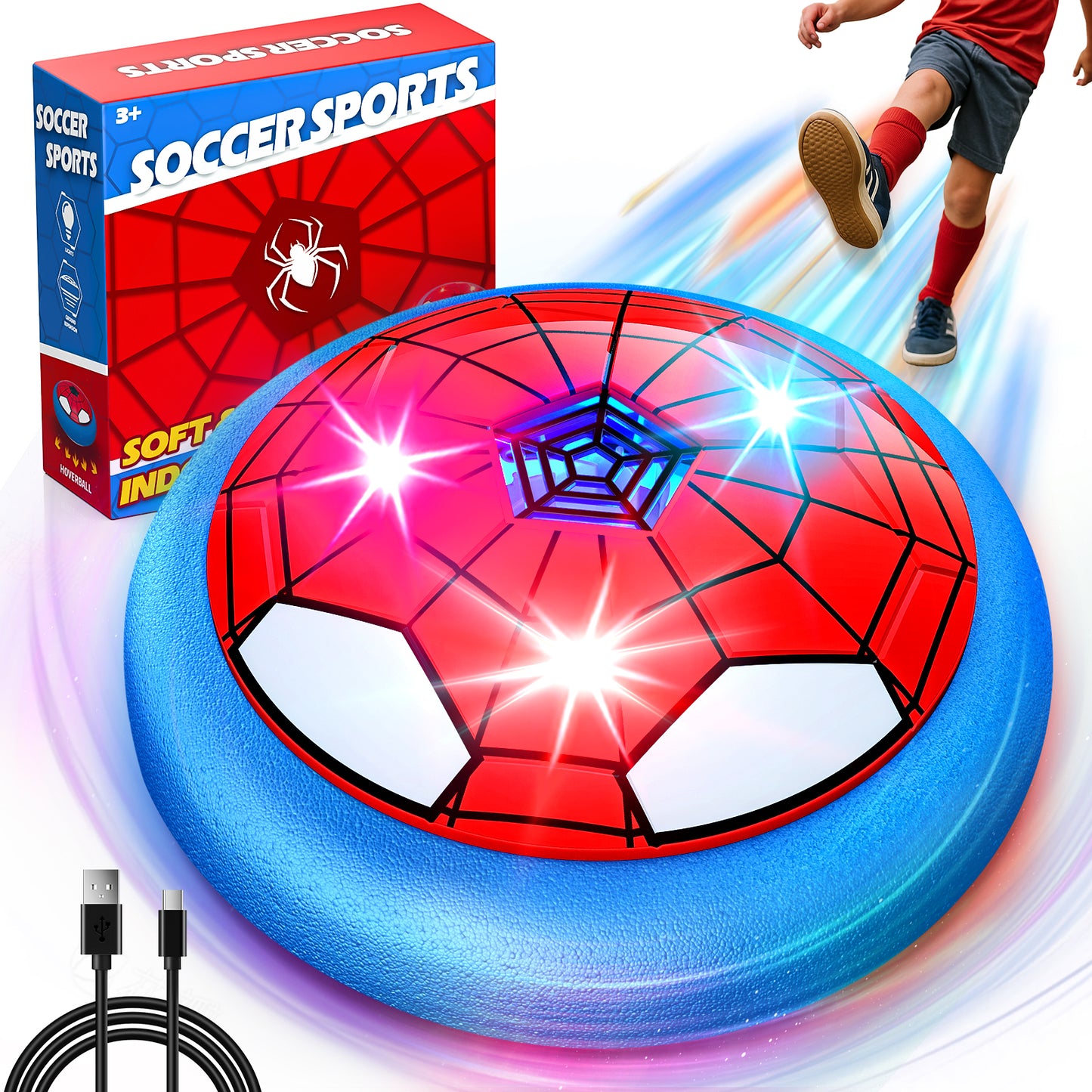 Huge Wave Hover Soccer Ball for Kids, Rechargeable LED Hover Soccer Ball Toy, Soft Foam Bumper Indoor and Outdoor Play, Sports Christmas Gift for Boys Girls 3-8 Years