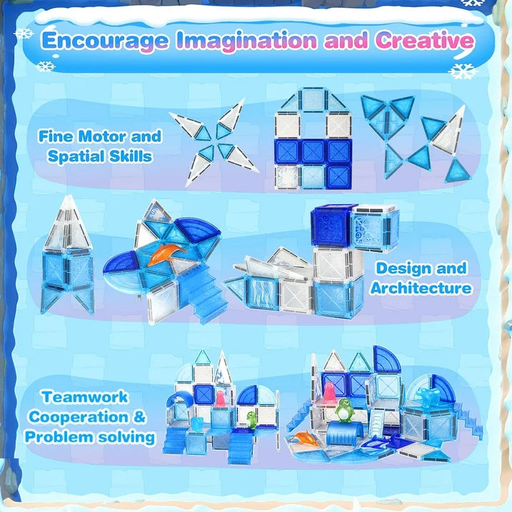 76 PCS Frozen Animals Magnetic Tiles for kids, 3D Building Blocks w/ 5 Animals Magnetic Toys for Toddlers, STEM Learning Toys Birthday Christmas Creative Gifts for Boys Girls 3 4 5 6+