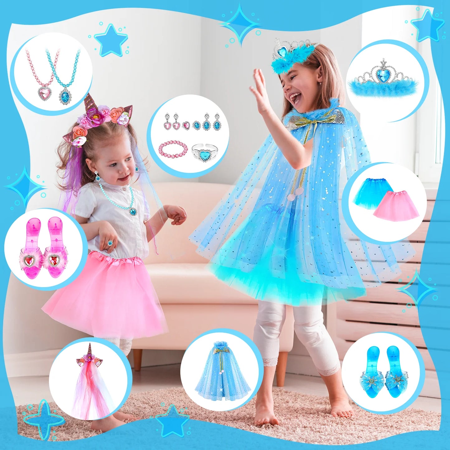 Princess Toy,Double Girls Dress-up Toy Set and for Girls, Unicorn and Frozen Princess Birthday Christmas Gift for Girl 3-6 Years, for Little Girls Ages 3 4 5 6 7 Year.