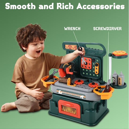 Huge Wave Kids Tool Bench Set, 46 PCS Pretend Play Tool Work Bench for Kids, with Electric Saw Set, Construction Toys Learning Gift for Boys & Girls Age 3-8 Years Old
