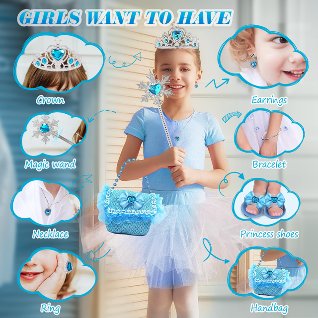 Frozen Princess Girls Dress-up Set for Kids, Little Girls’ Princess Toys for Ages 3 4 5 6 7 Year Old.