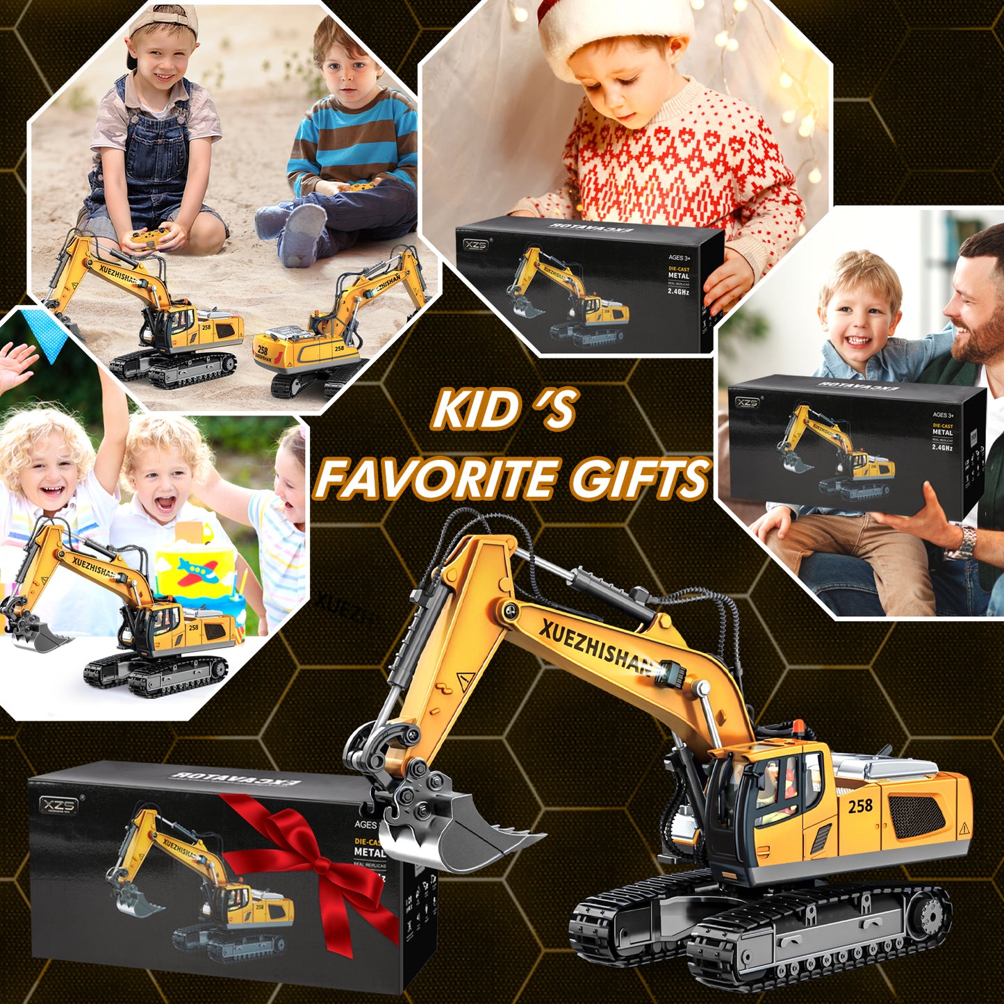 Remote Control Excavator Toys, 11 Channel RC Construction Vehicles Toys with Metal Shovel, Lights, Sounds, Birthday Gift Excavator Toys for Boys 4 5 6 7 8 Years Old