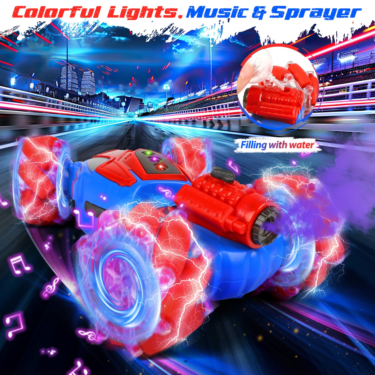 Huge Wave RC Stunt Cars Toys for Boys Aged 5-12, 4WD Gesture Sensing RC Stunt Twist Car, Lights & Sounds Spray, All-Terrain Vehicle, Birthday Gifts for Boys Girls Kids