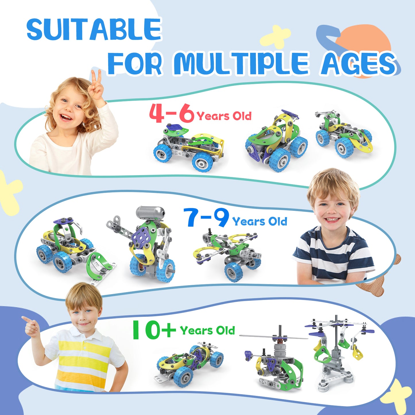 Huge Wave 10-in-1 STEM Building Toys Blocks Kit for Boys, Electric Blocks Sets, Educational Construction Kits Games, Engineering Projects Activities Christmas Gift for Kids Toddler Aged 3-10