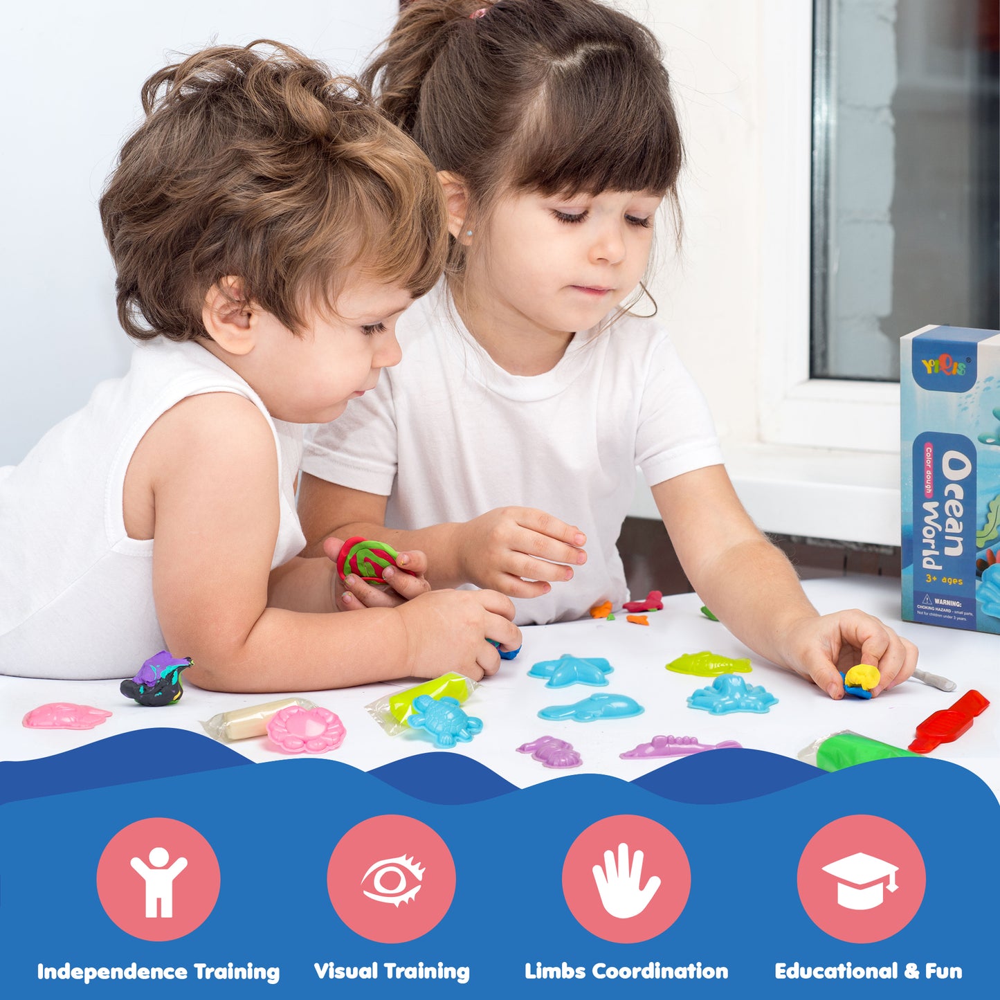 Color Clay Dough Ocean Animals Modeling Kit, Multi-color Play Dough Set, STEM Arts Crafts Toy Gift for Kids Age 3+