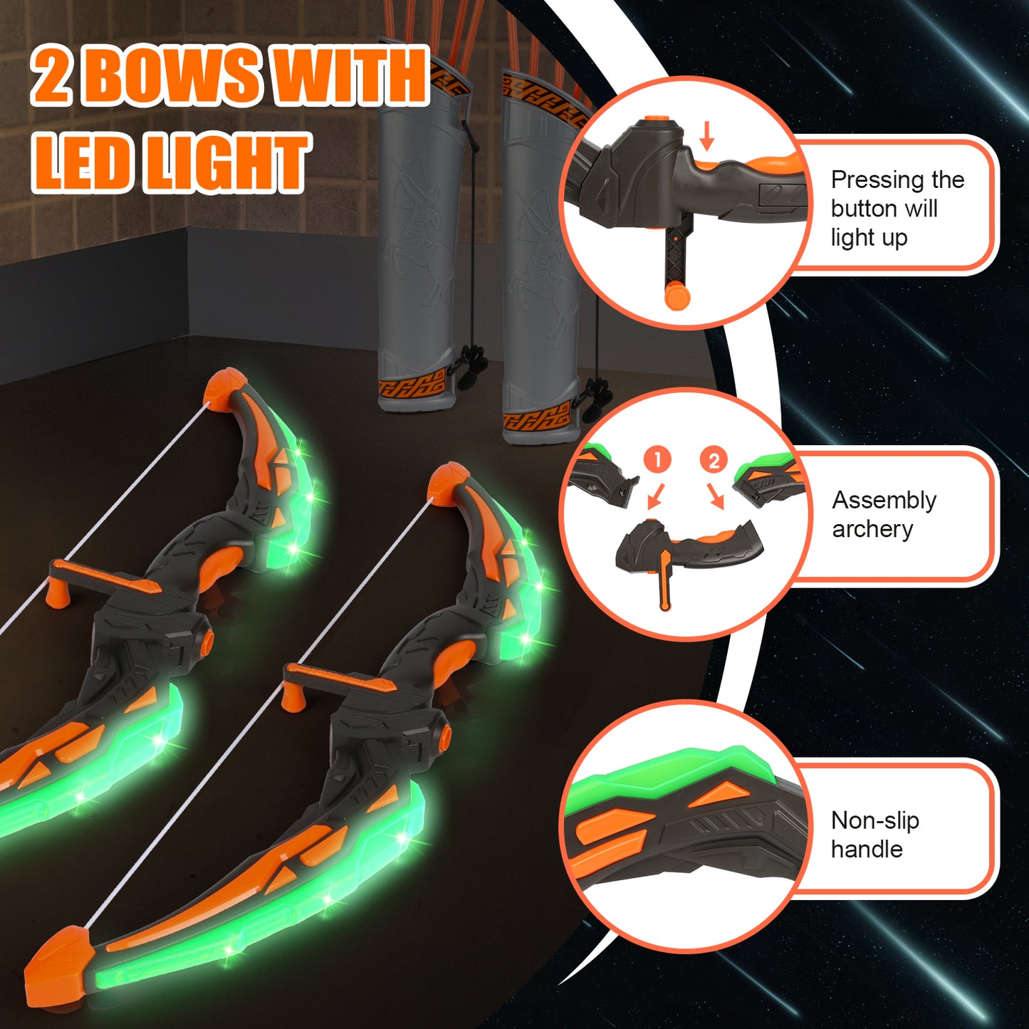 Huge Wave 2 Pack Bow and Arrow Set for Boys, Ultimate Glow Archery & Shooting Set, with Standing Target & Quivers, Christmas Toys Gift for Kids Aged 6-12