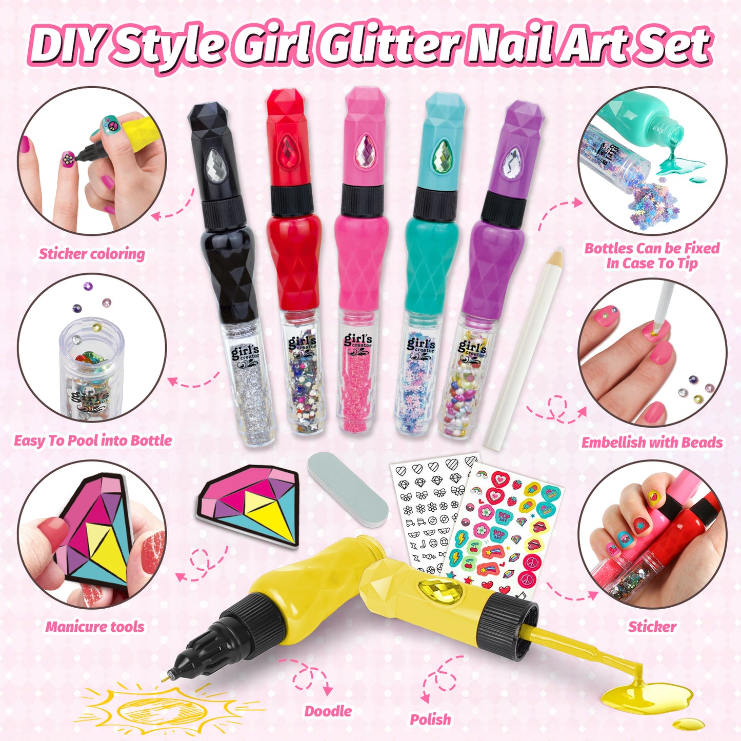 Kids Nail Polish Kit for Girls, Upgrade 3-in-1 Nail Pen with Dryer, Manicure Sets Ideas Birthday Gift for Teenage Girls Ages 6-12 Years Old