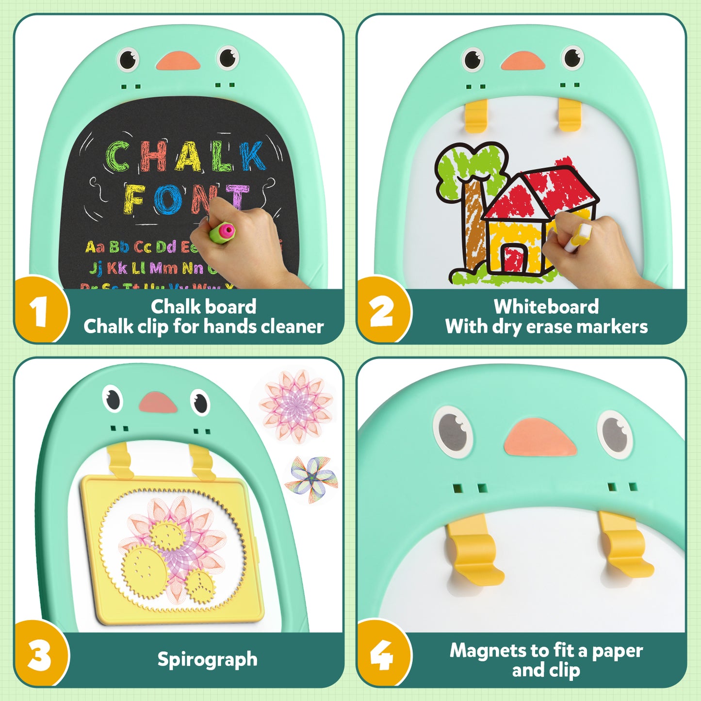 Huge Wave Easel for Kids, Art Easel for Toddler with White Board & Chalk Board, with Board Games Cards and Painting Accessories, Christmas Gift for Boys Girls Age 2-6 (Green)