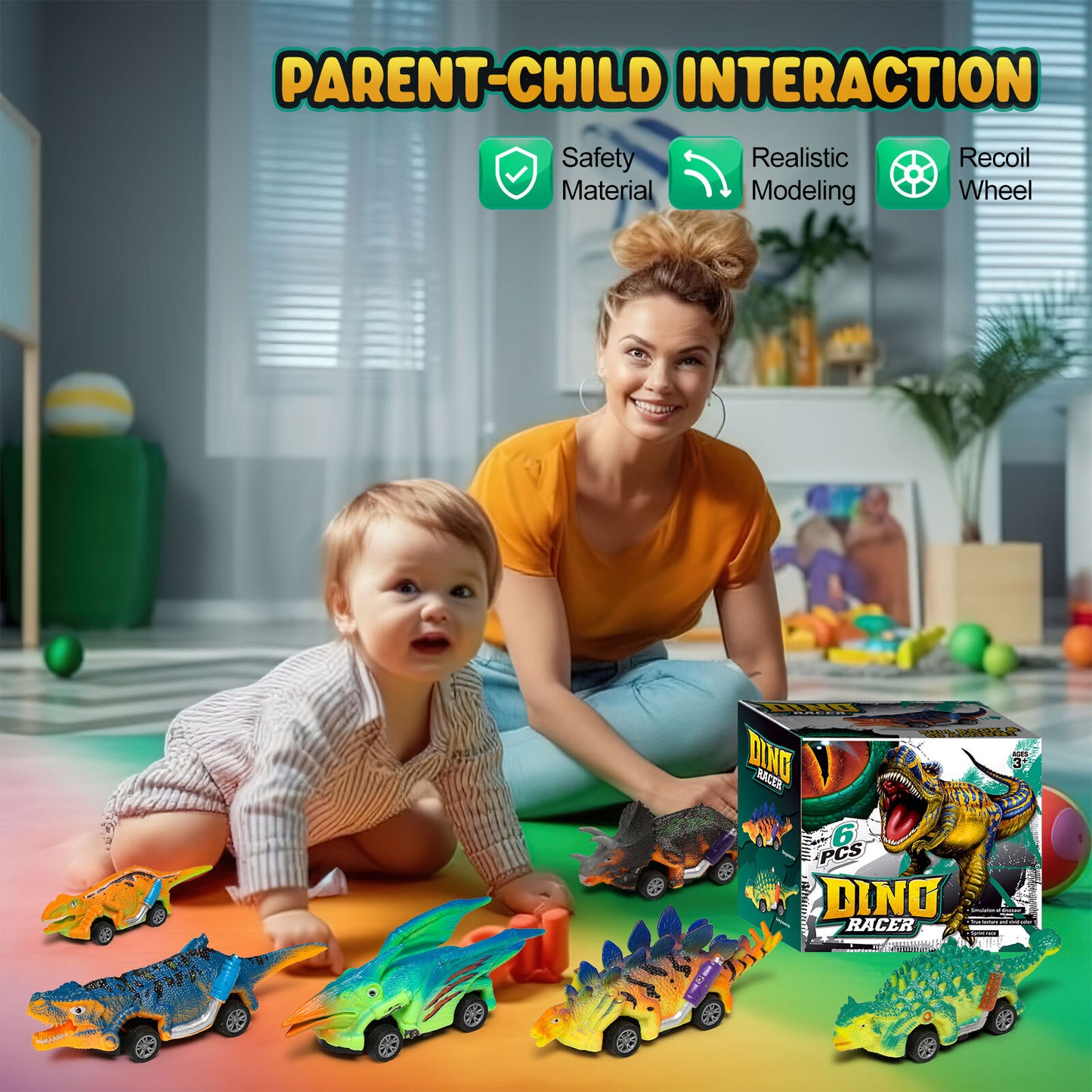 Dinosaur Toys for Boys Kids 3 4 5 6 Years Old, Dinosaur Pull Back Car Birthday Christmas Gift for Kids Boys, 6Pcs.