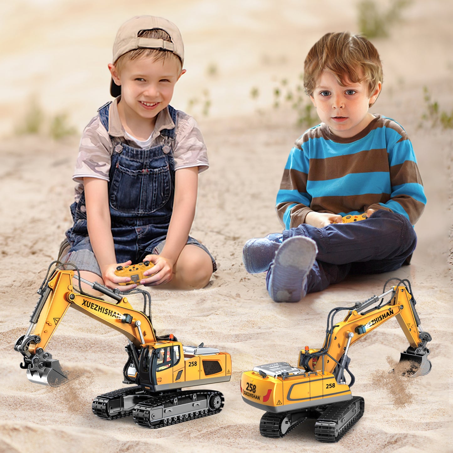 Remote Control Excavator Toys, 11 Channel RC Construction Vehicles Toys with Metal Shovel, Lights, Sounds, Birthday Gift Excavator Toys for Boys 4 5 6 7 8 Years Old