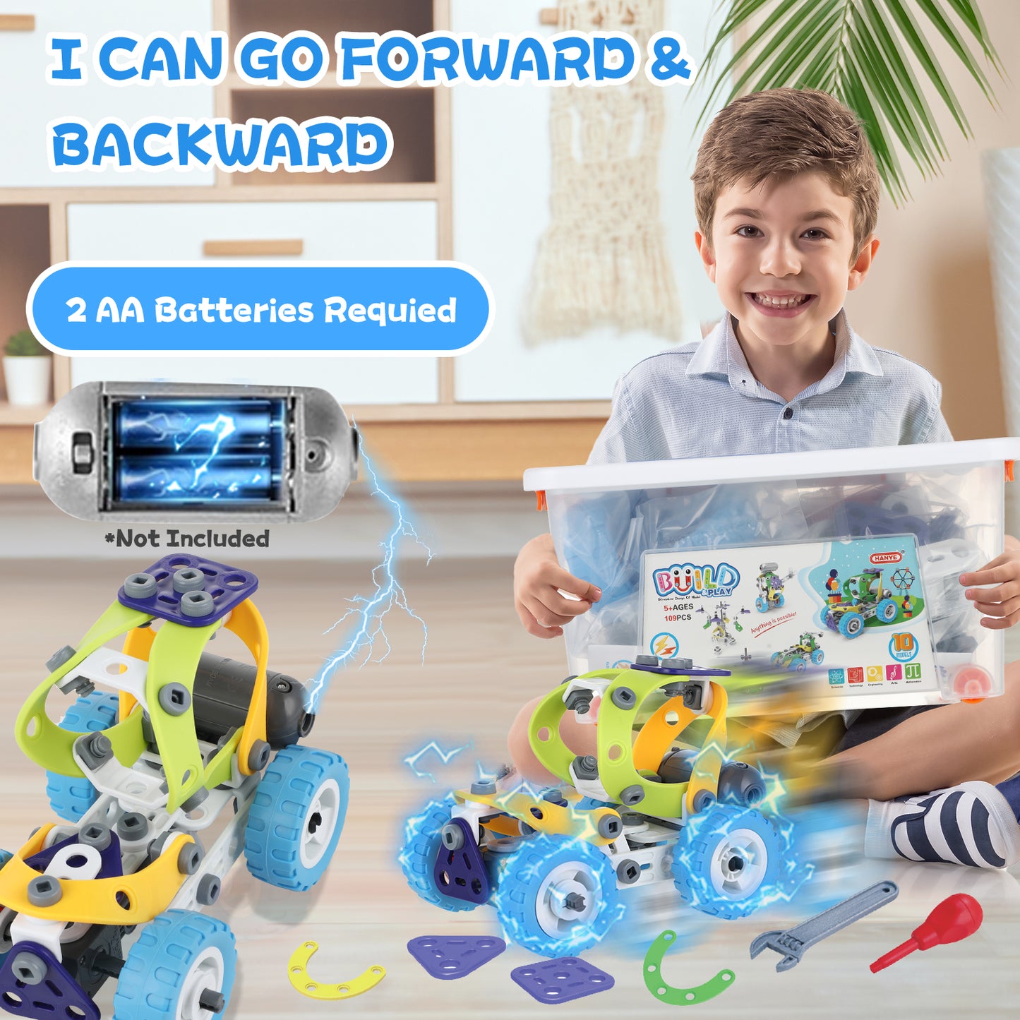 Huge Wave 10-in-1 STEM Building Toys Blocks Kit for Boys, Electric Blocks Sets, Educational Construction Kits Games, Engineering Projects Activities Christmas Gift for Kids Toddler Aged 3-10