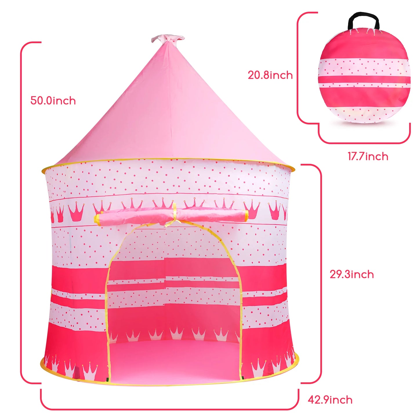 Princess Castle Pop Up Play Tent, Indoor & Outdoor Kids Playhouse, Conveniently Fold into A Carrying Case, Kids Tent Toy Gift for Girls Boys Age 3-12