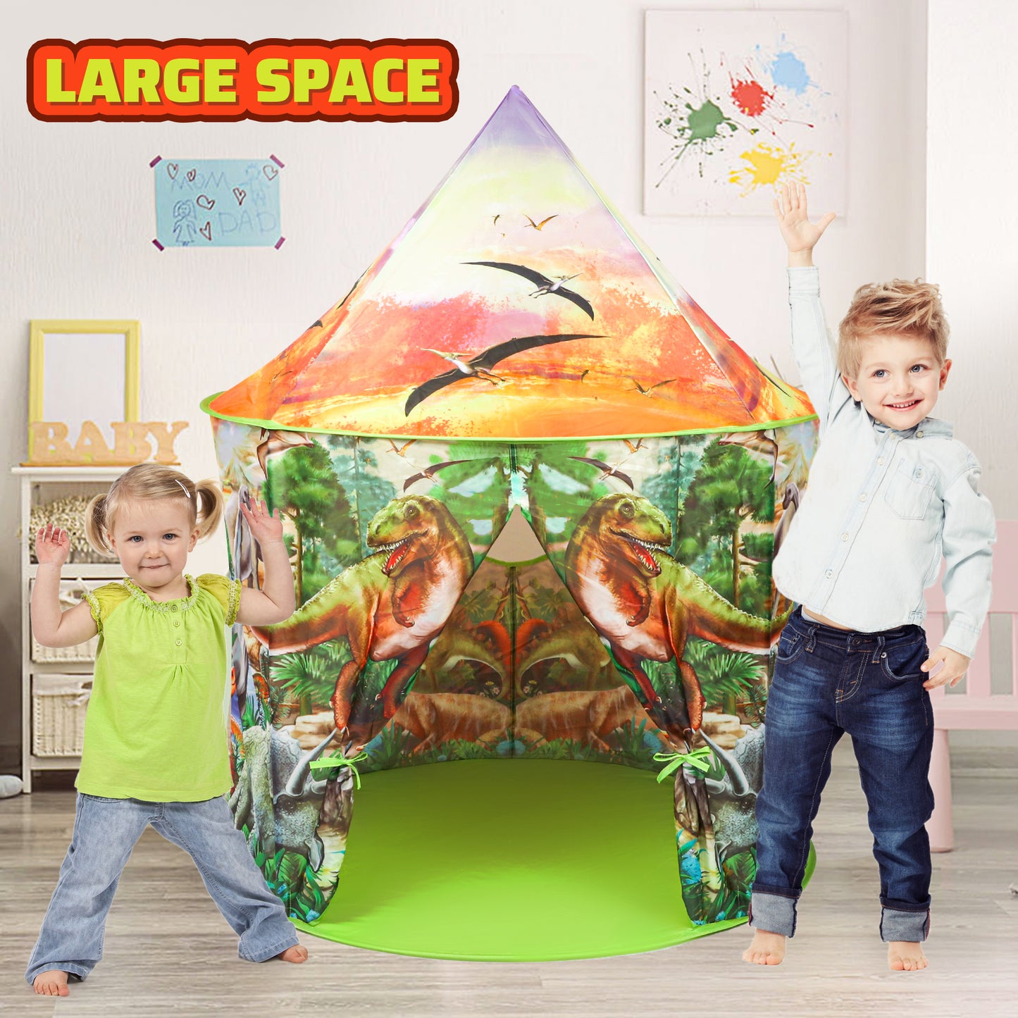 Dinosaur Play Tent, Imaginative Jurassic Adventure, Portable and Foldable Design, Suitable for Indoor and Outdoor Use, Ideal Birthday Christmas Gift for Kids 3 4 5 6 8 Boys&Girls