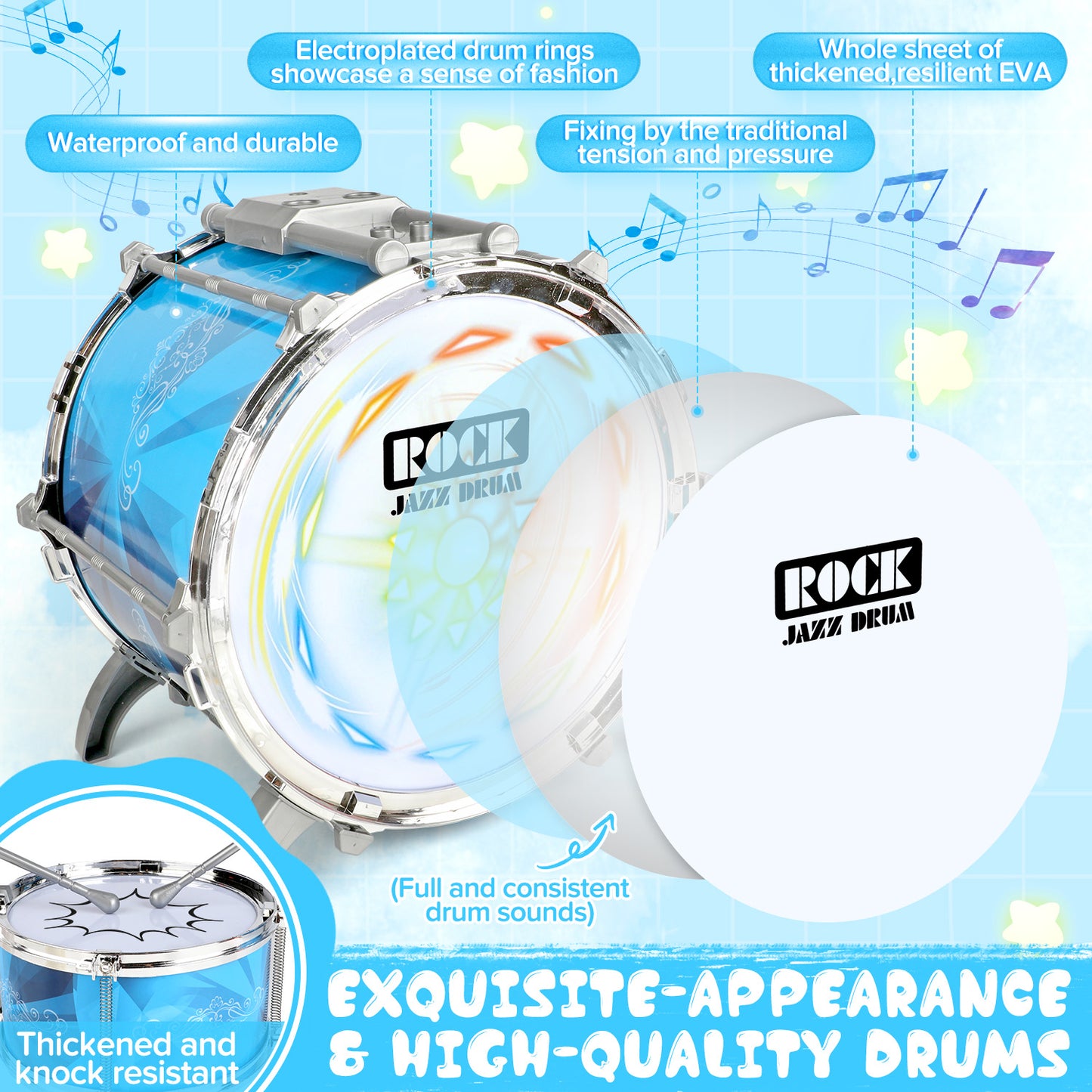 Huge Wave Kids Drum Set for Toddlers Aged 3-8, Upgraded Induction Sound and Light Jazz Drum Set with Stools, Christmas Musical Instrument Toys Gifts for Boys Girls