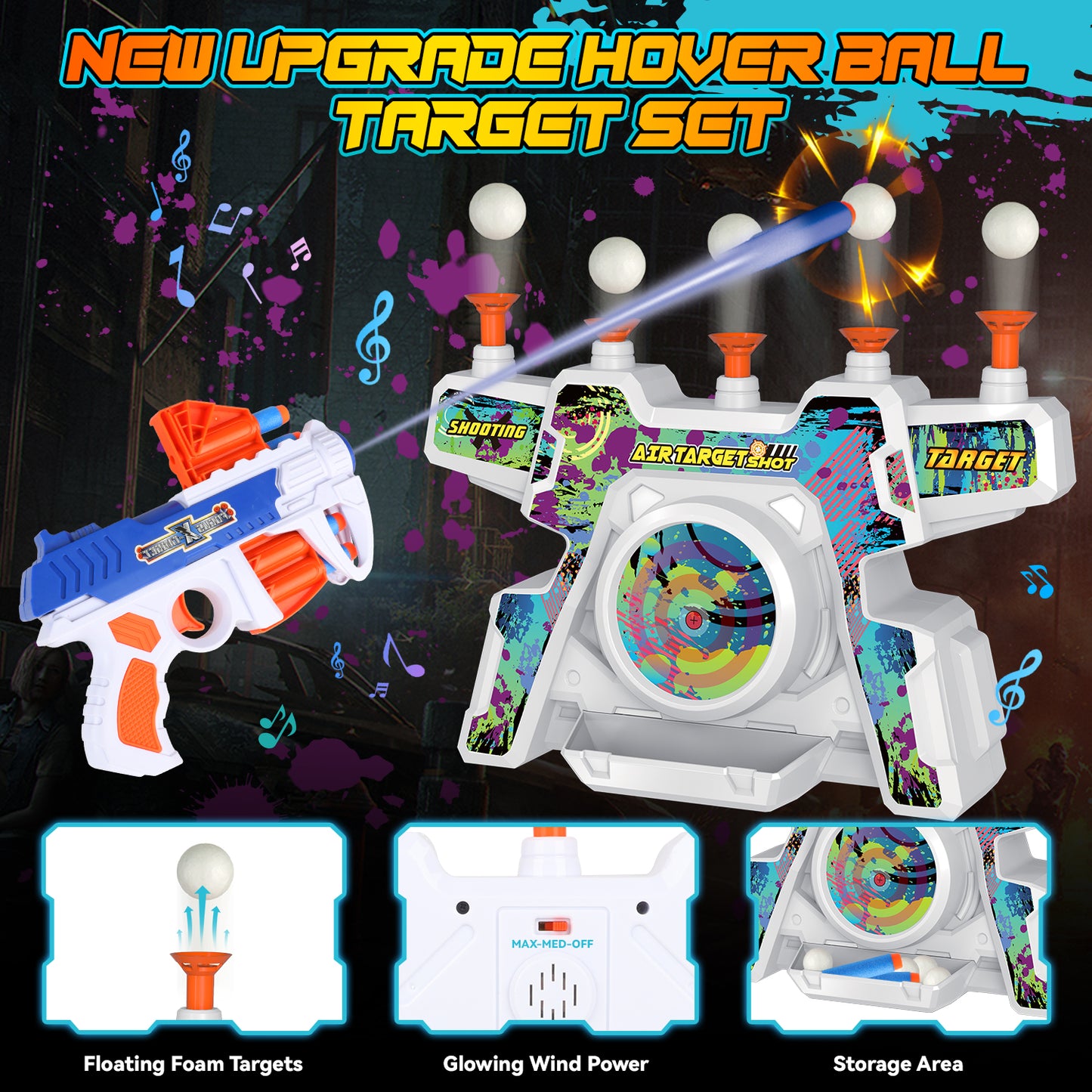 Huge Wave Shooting Game Toy for Age 5-10 Years Old Boys, Hover Floating Ball Targets with Music, Outdoor Game Toys Gifts for Christmas Birthday Kids