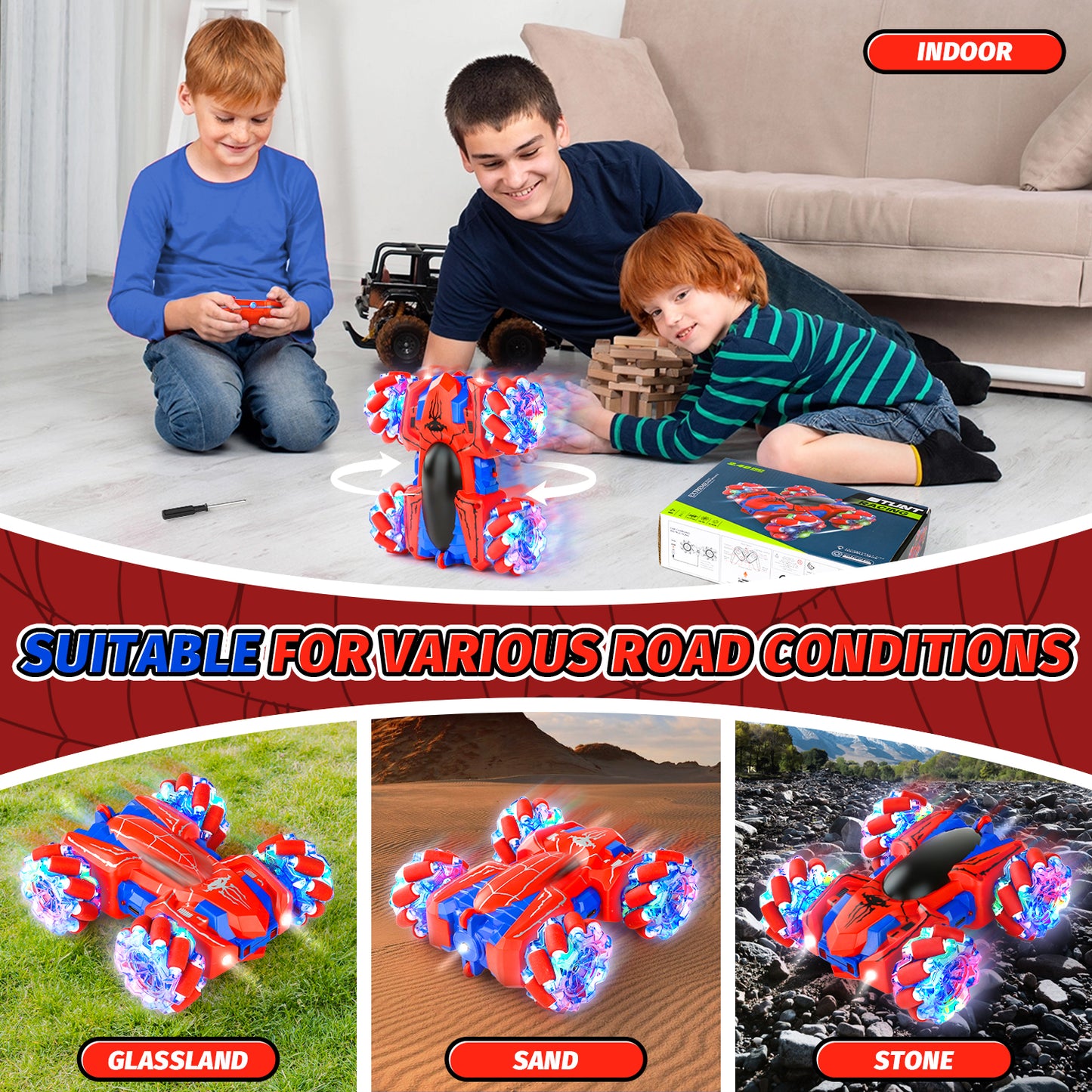 Spider Remote Control Car - Double Sided RC Stunt Car Outdoor Toys For Kids,360° Flip 4WD Rechargeable Race Car for 4 5 6 7 8 9 10 Girls Boys Birthday Easter Gifts