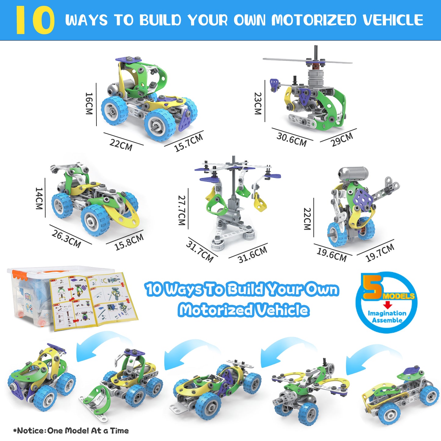 Huge Wave 10-in-1 STEM Building Toys Blocks Kit for Boys, Electric Blocks Sets, Educational Construction Kits Games, Engineering Projects Activities Christmas Gift for Kids Toddler Aged 3-10