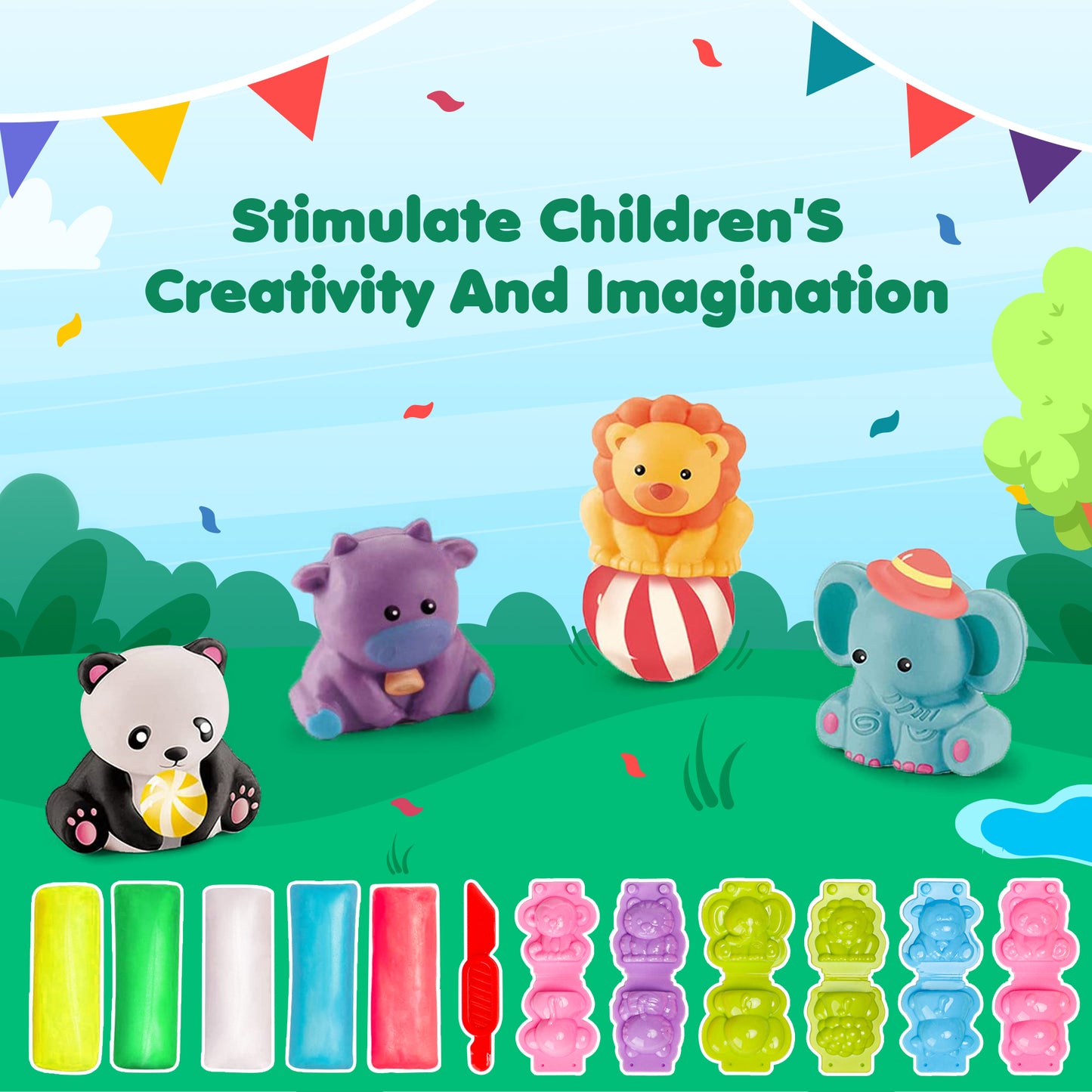 Color Play Dough Jungle World Clay, Education Learning Toys Animals Play Dough Set, Christmas Gift Sets for Kids