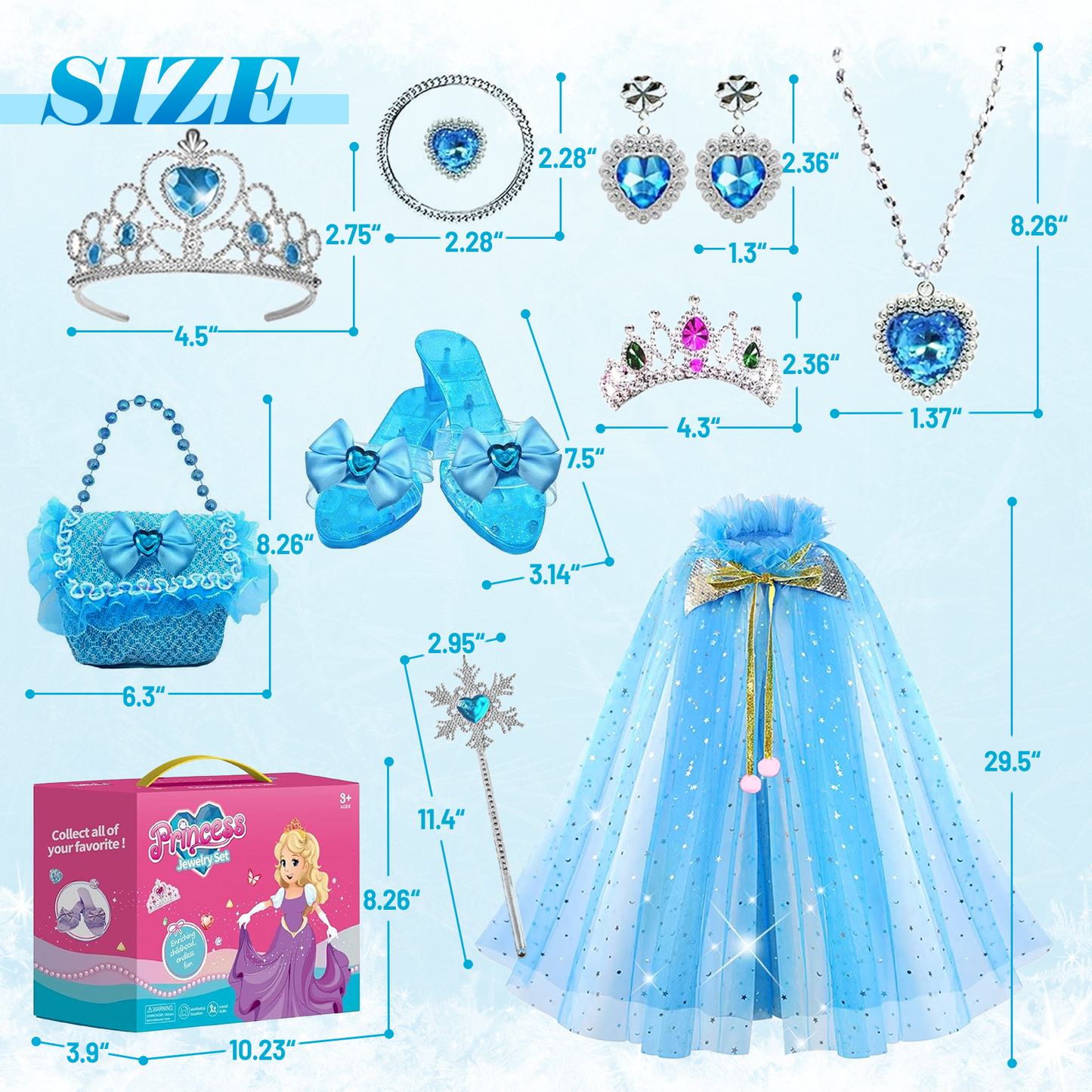 Frozen Princess Girls Dress-up Set for Kids, Little Girls’ Princess Toys for Ages 3 4 5 6 7 Year Old.